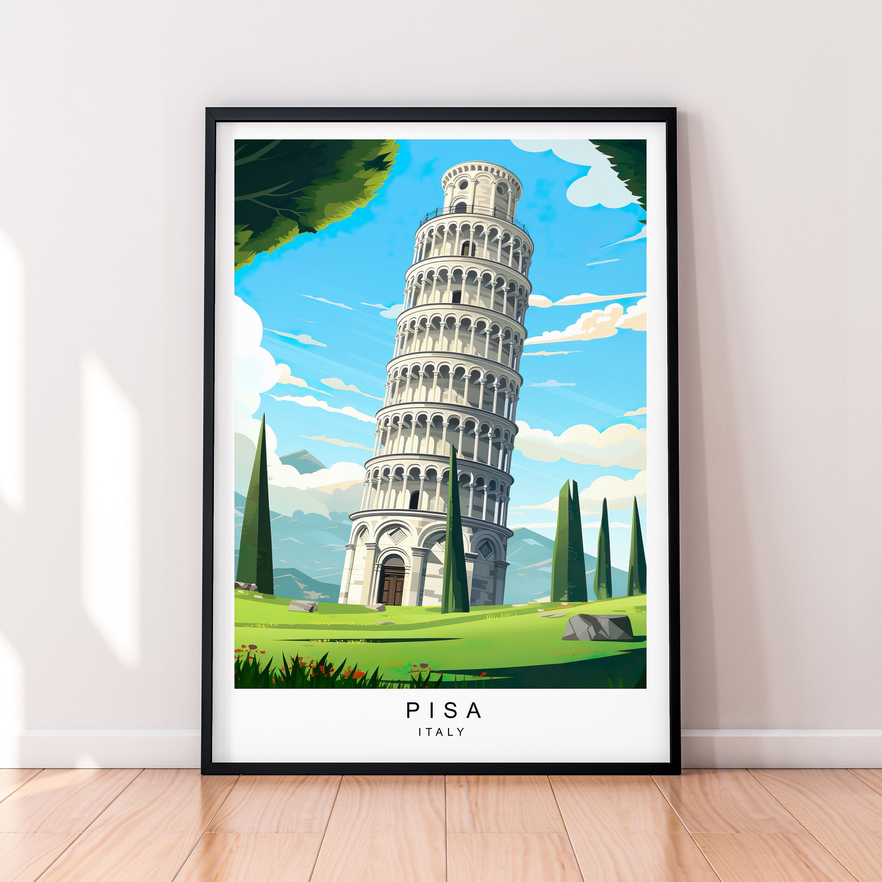 Pisa Illustration Print Leaning Tower of Pisa Travel Poster Gift Unframed Print