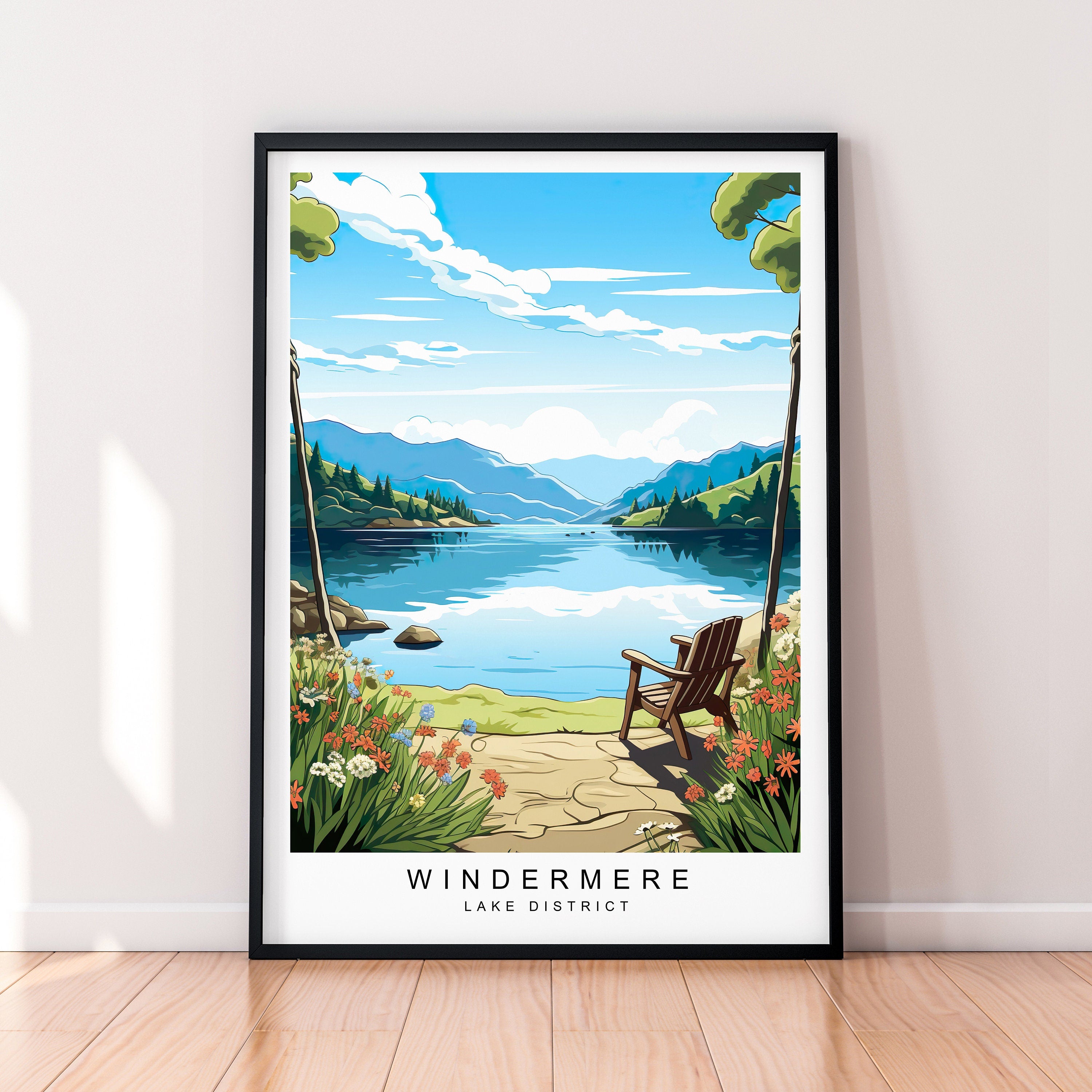 Windermere Lake Illustration Print Windermere Lake District Travel Poster Gift Unframed Print