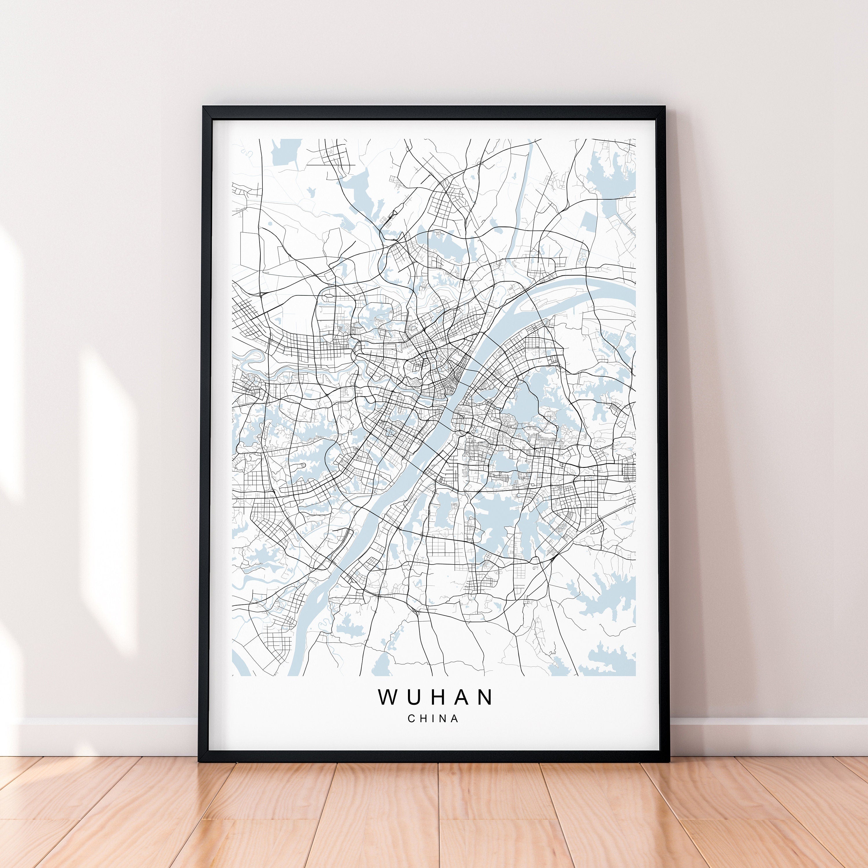 Wuhan China City Map Print Poster Minimalist Home Decor Wuhan City Map Poster Wall Art Decor