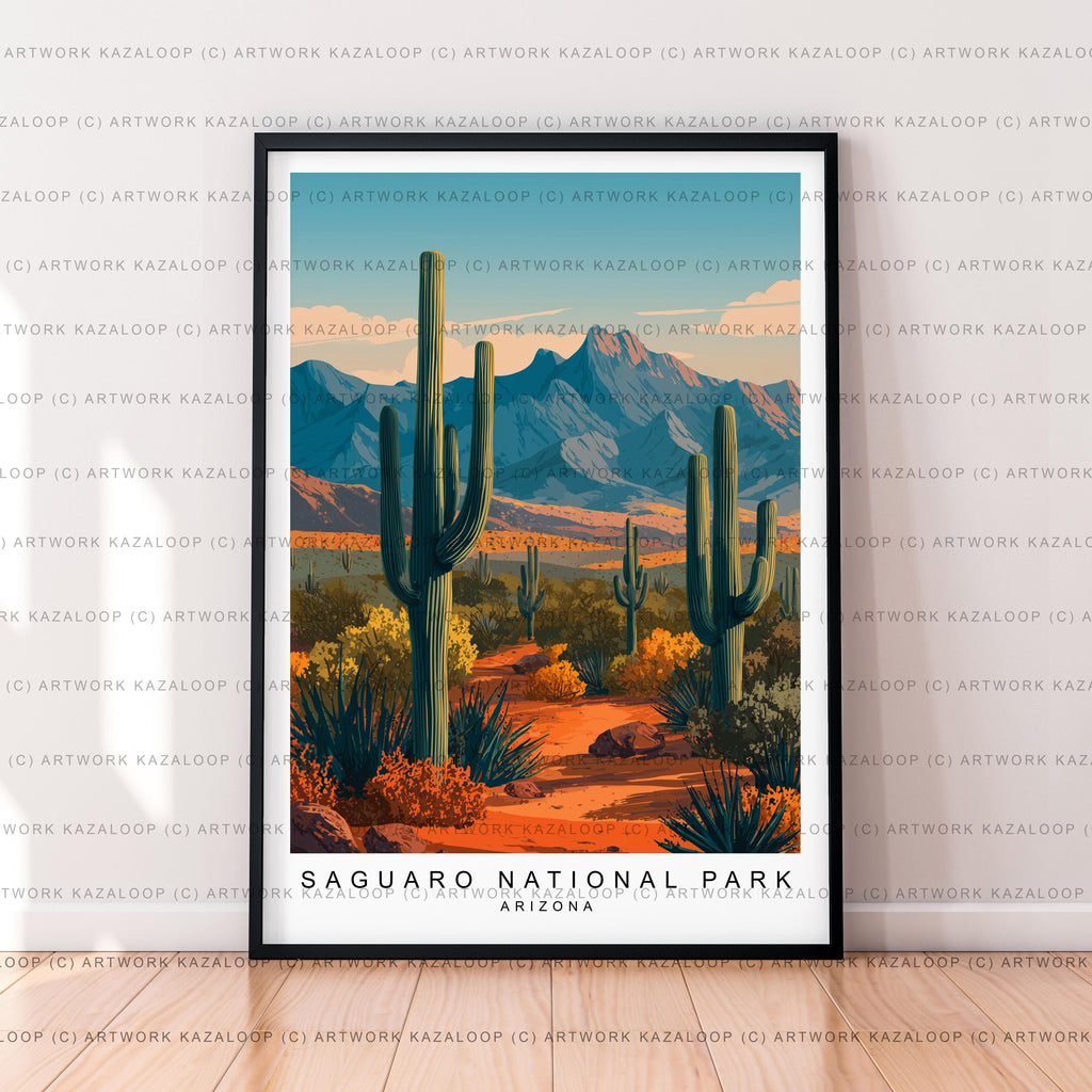 Saguaro National Park Arizona Unframed Illustration Print Poster Night Desert Saguaro Cactus Mountains Scenic Wall Decor Nature Saguaro