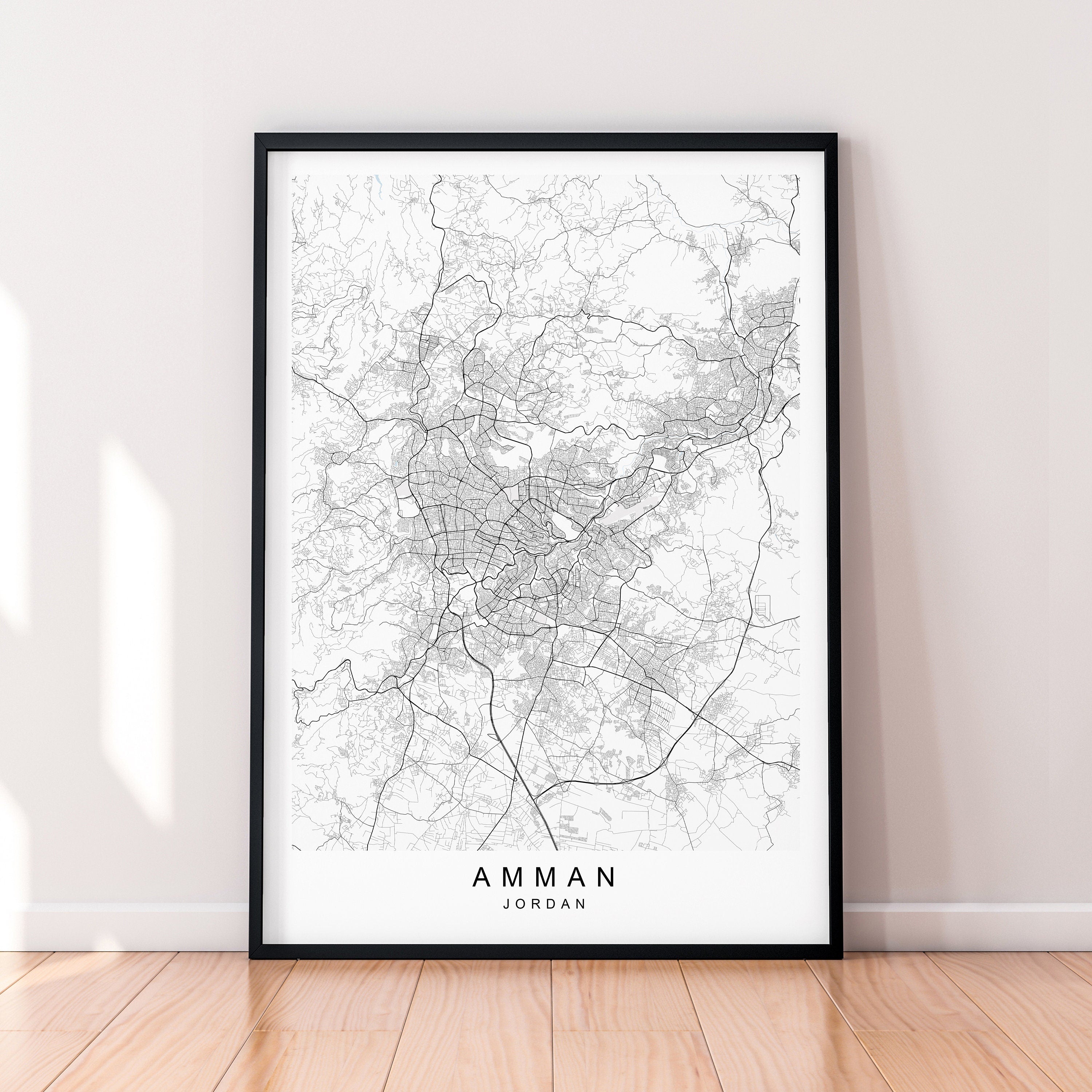 Amman Map Print Minimalist Jordan City Amman Map Poster Wall Decor