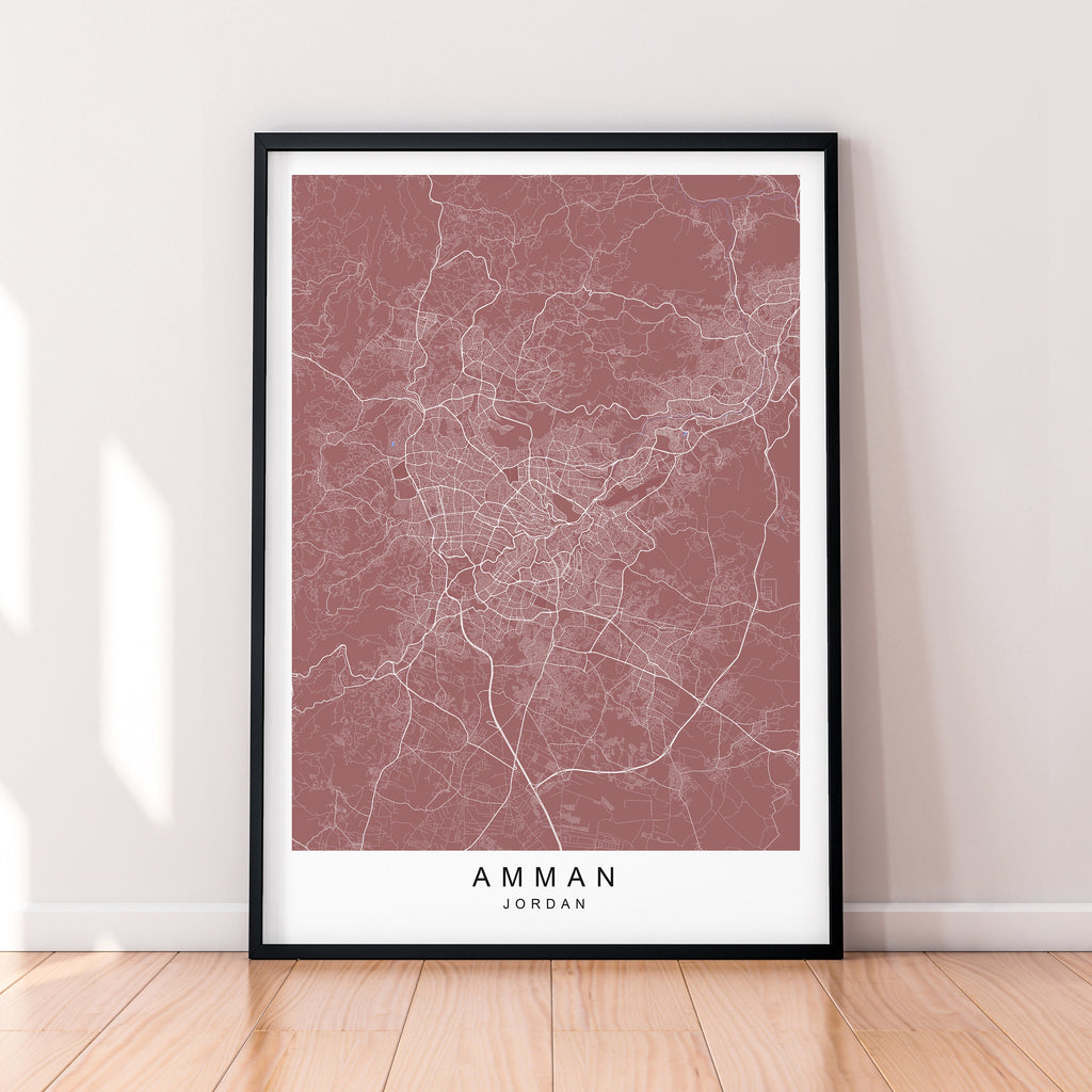 Amman Map Print Minimalist Jordan City Amman Map Poster Wall Decor