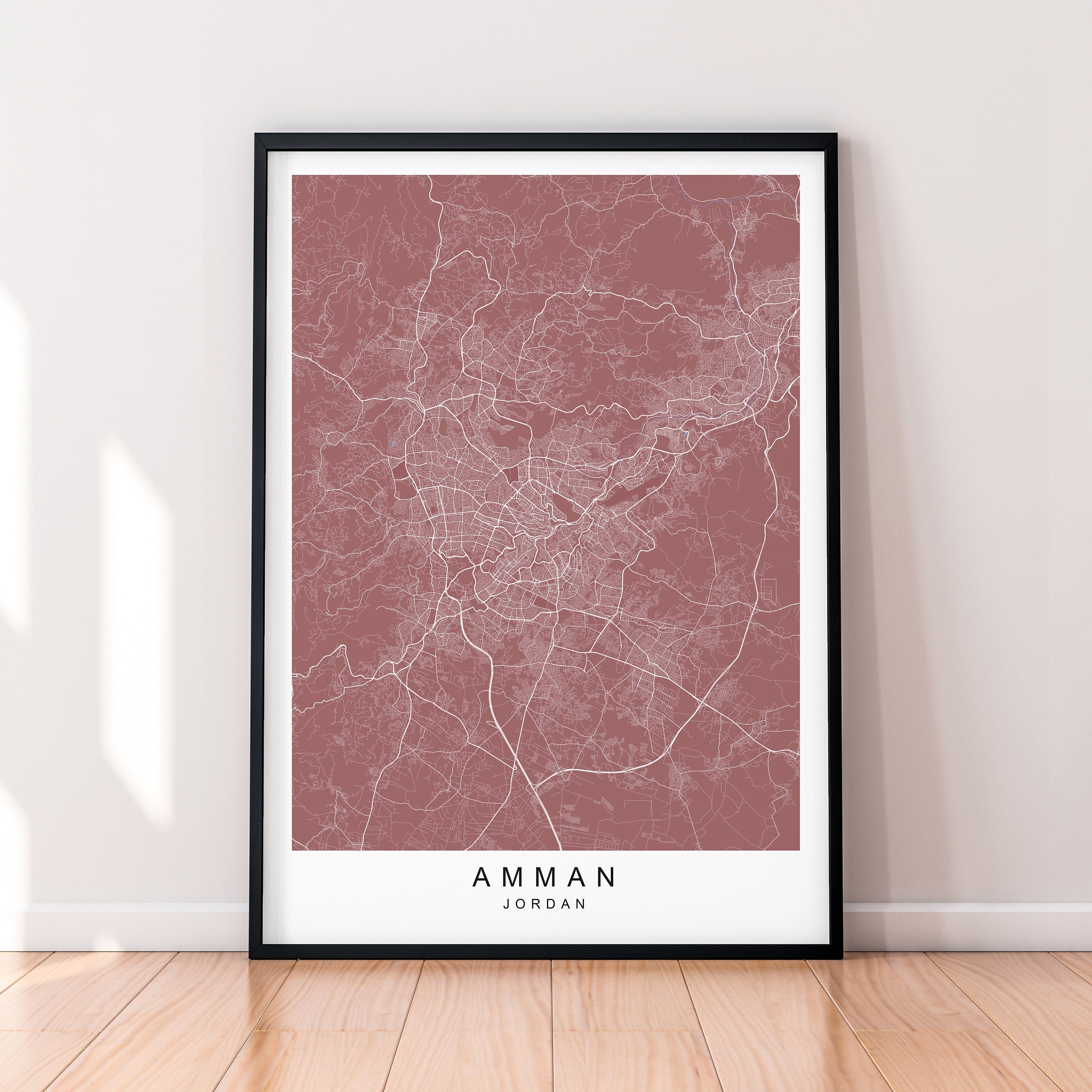 Amman Map Print Minimalist Jordan City Amman Map Poster Wall Decor