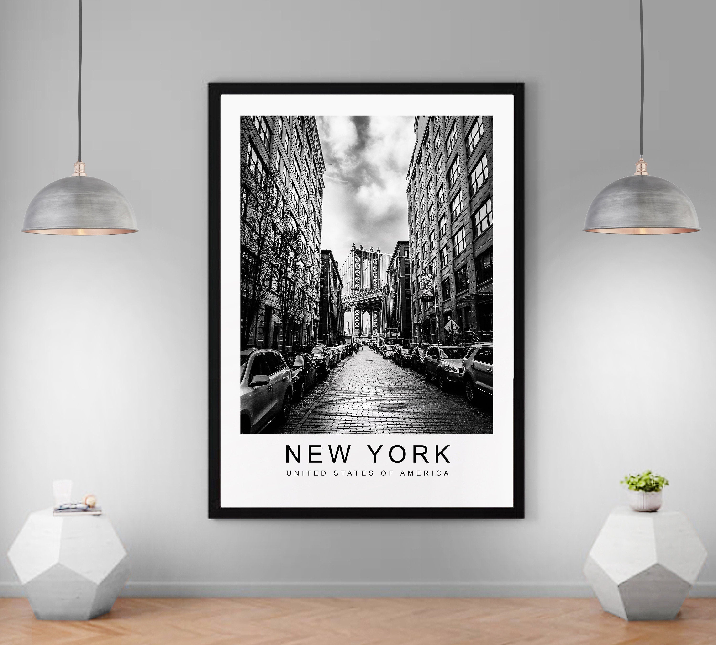 New York City Manhattan Bridge Print Poster Black and White Home Travel Poster Wall Decor