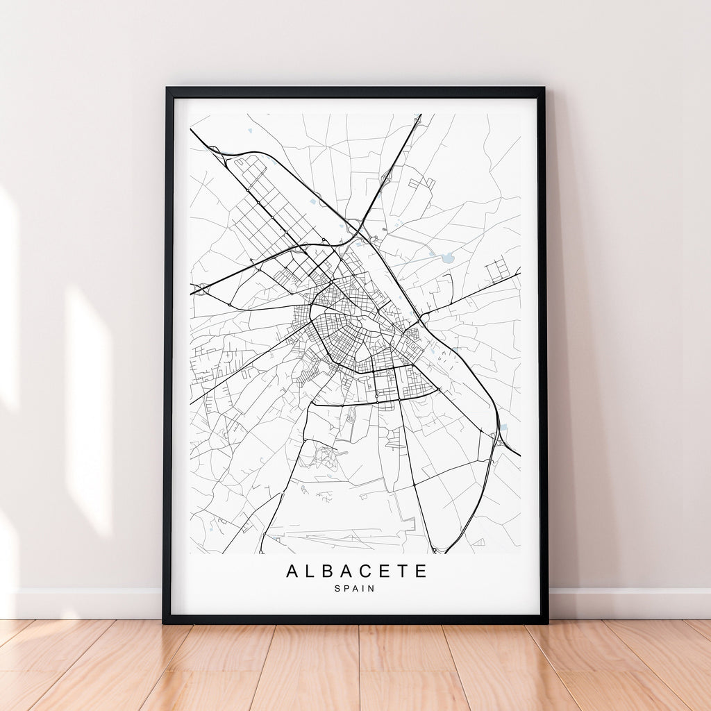 Albacete City Map Spain Print Poster Minimalist Home Decor Albacete Town Spain Map Poster Wall Art Decor
