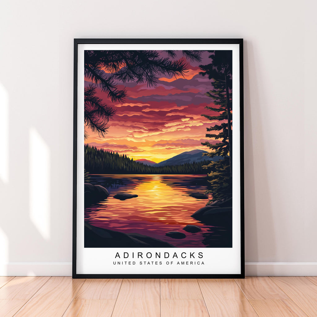 Adirondack Mountains Art Print Illustration Adirondack  National Park USA Poster Wall Art Gift Unframed Print