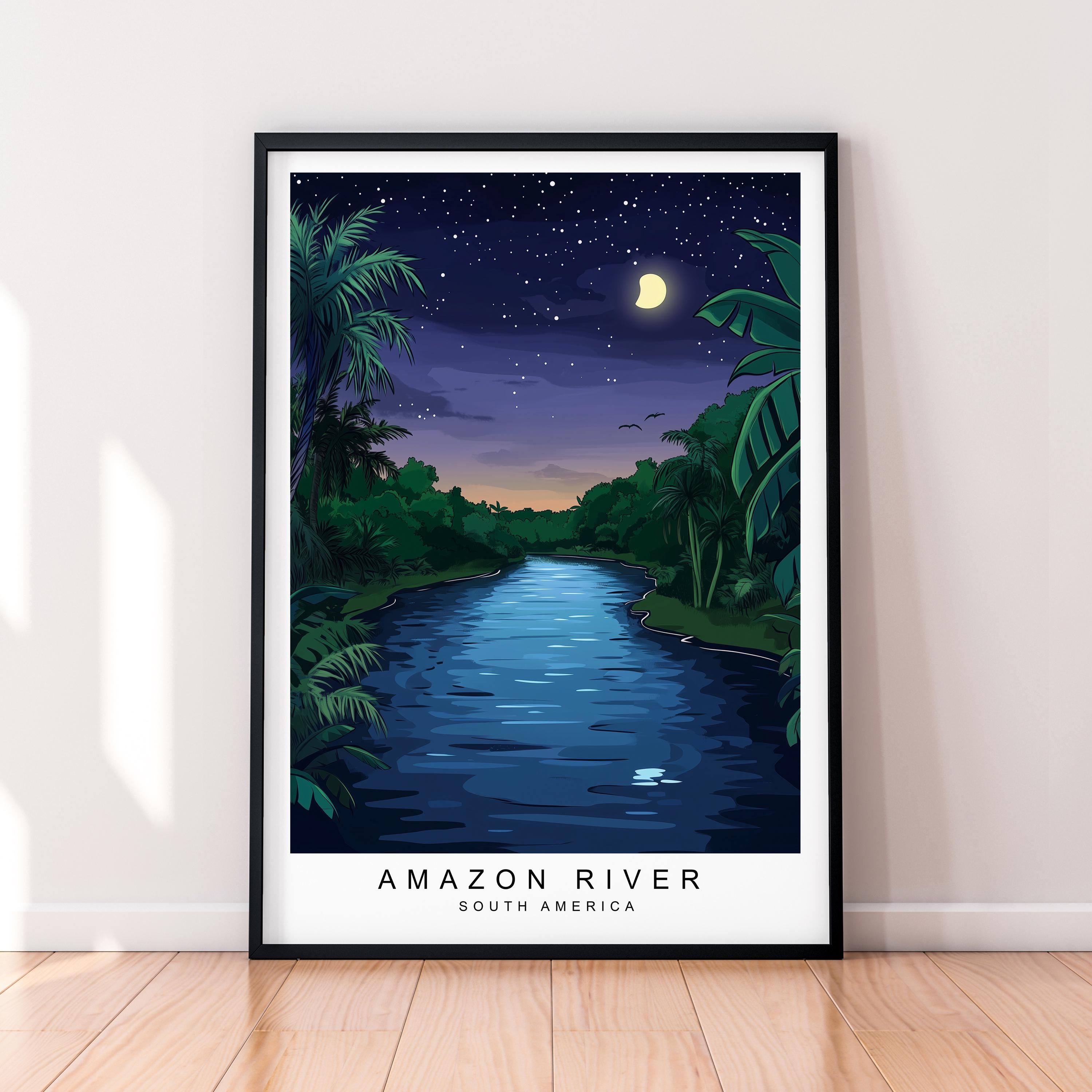 Amazon River Sunset Art Print Illustration Amazon River Poster Wall Art Gift Unframed Print