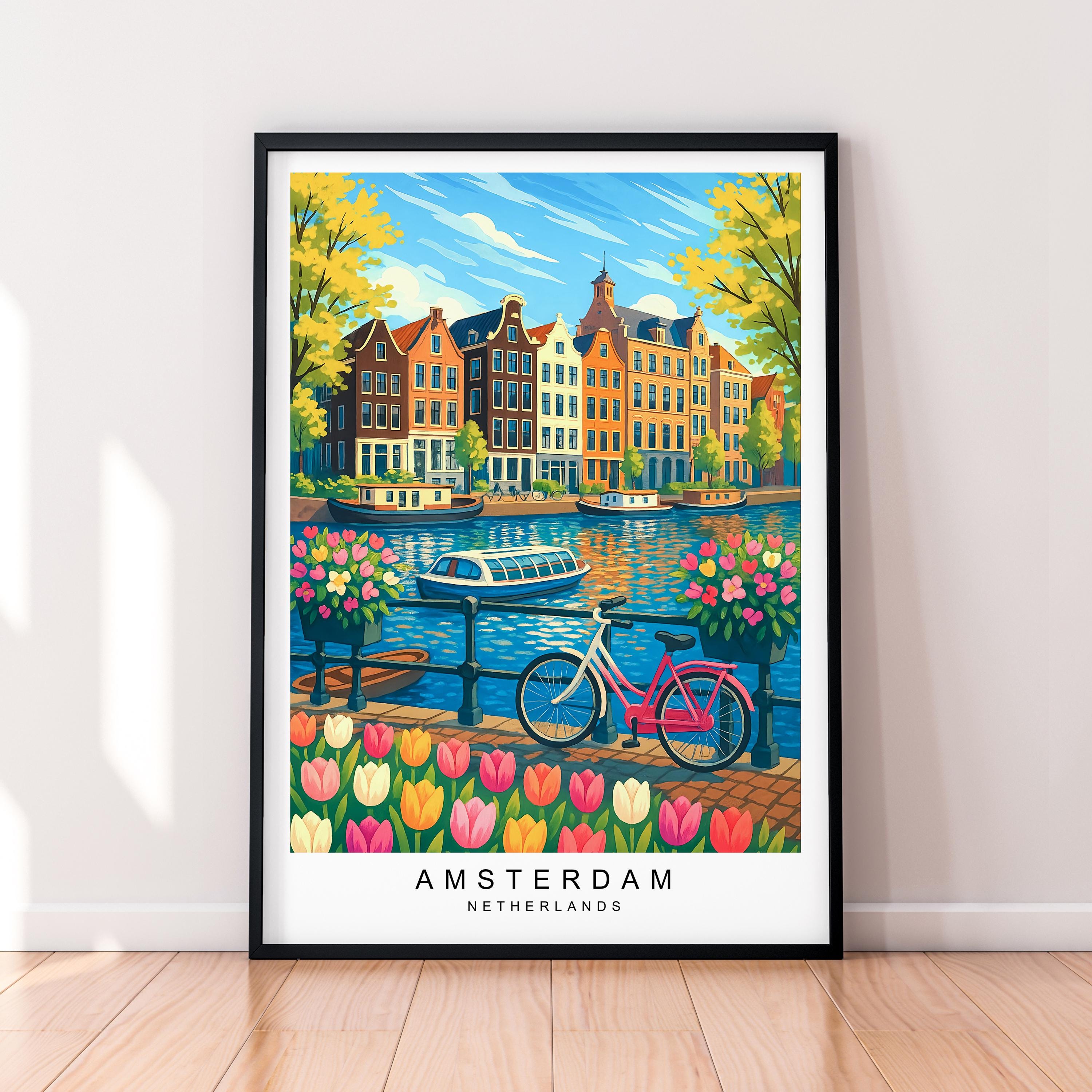 Amsterdam Illustration Print Amsterdam City Canal Poster Gift Unframed Print
