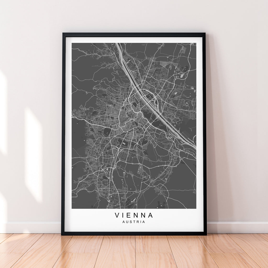 Vienna Map Print Minimalist Home Vienna City Town Austria Map Poster Wall Décor