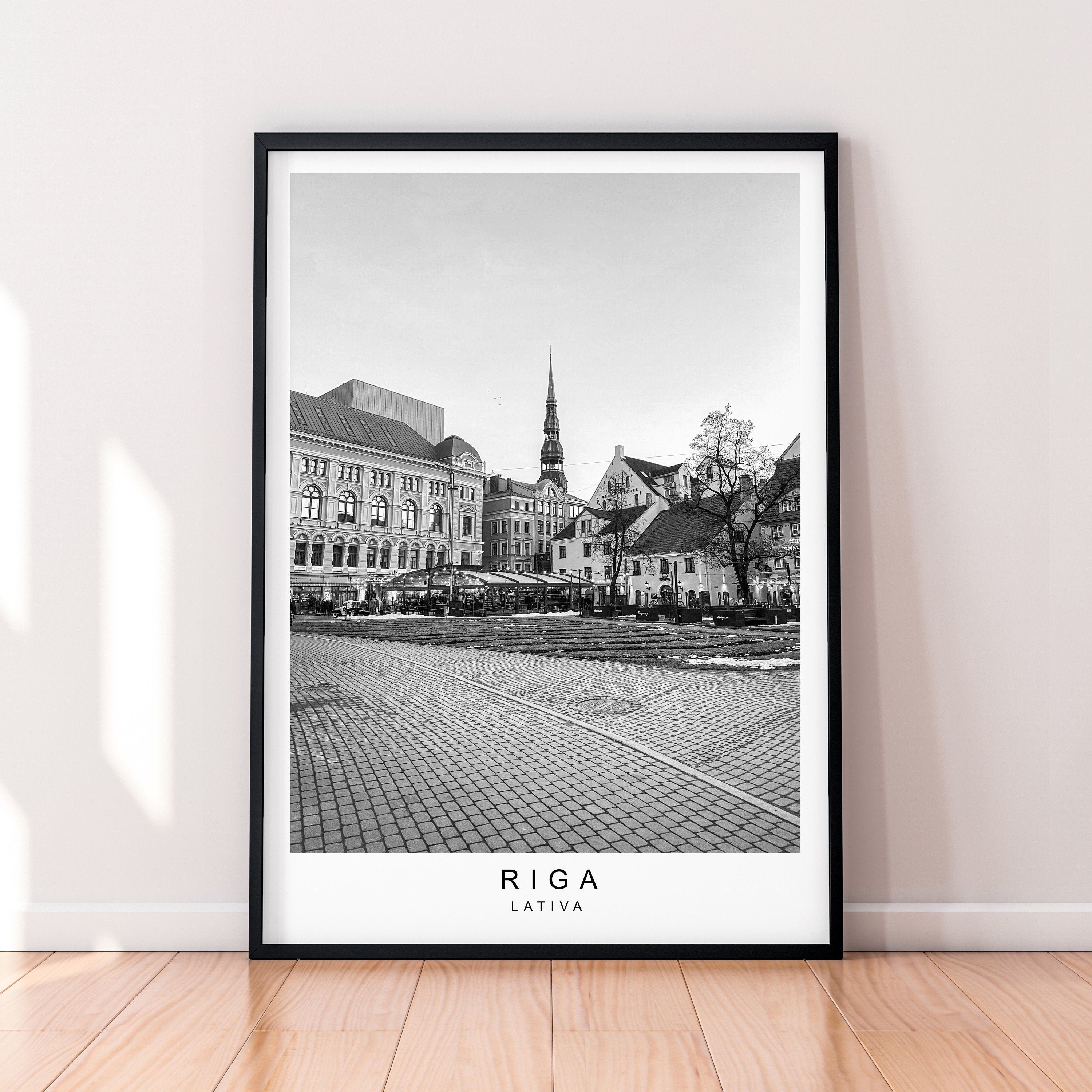 Riga City Black And White Print Minimalist Home Riga Liva Square Laukums Poster Wall Décor