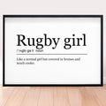 Rugby Girl Print Definition Poster Wall Art Minimalist Gift Present Horizontal Landscape Layout