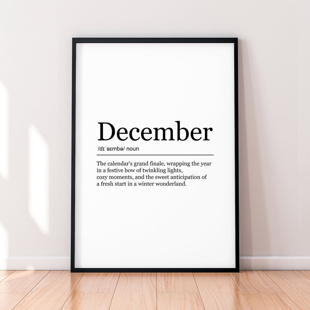 December Fun Print Definition Poster Wall Art December Meaning Minimalist Gift Print