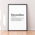 December Fun Print Definition Poster Wall Art December Meaning Minimalist Gift Print