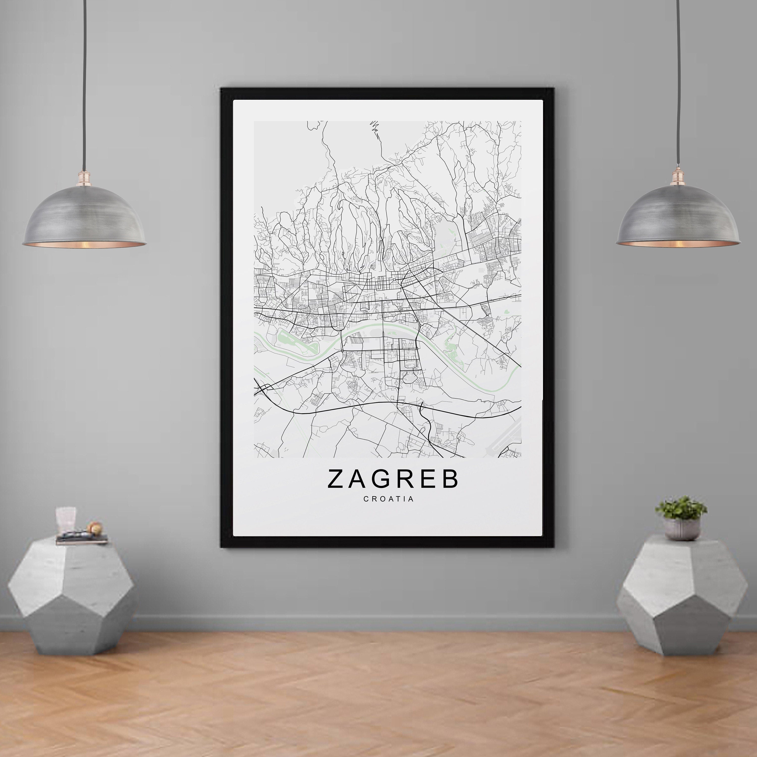Zagreb City Map Print Minimalist Home Map Zagreb Croatia Poster Wall Decor