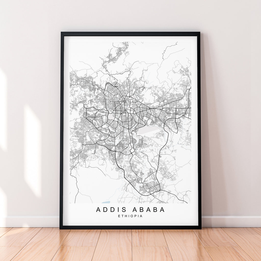 Addis Ababa Map Print Ethiopia Minimalist Addis Ababa City Area Map Poster Wall Decor