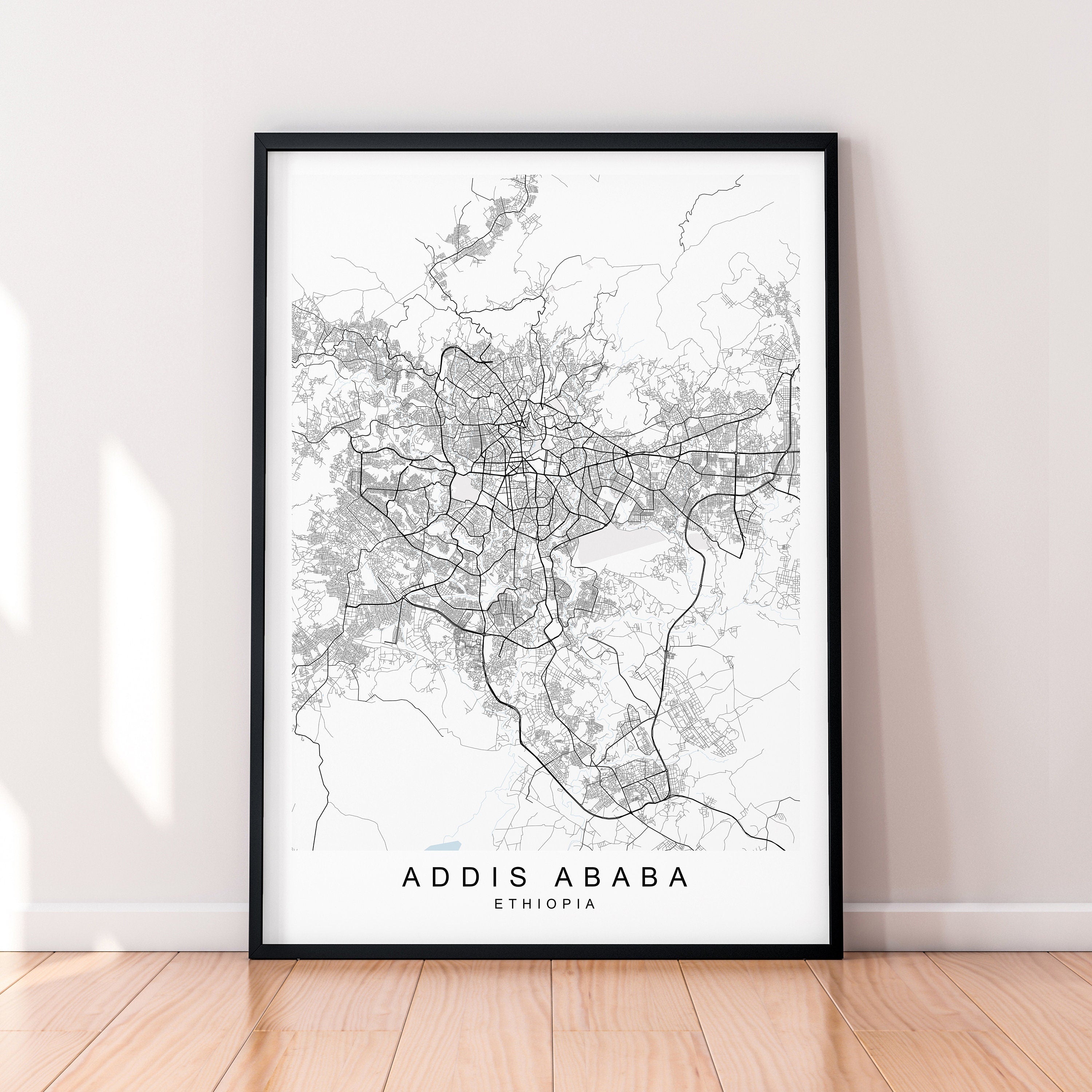 Addis Ababa Map Print Ethiopia Minimalist Addis Ababa City Area Map Poster Wall Decor