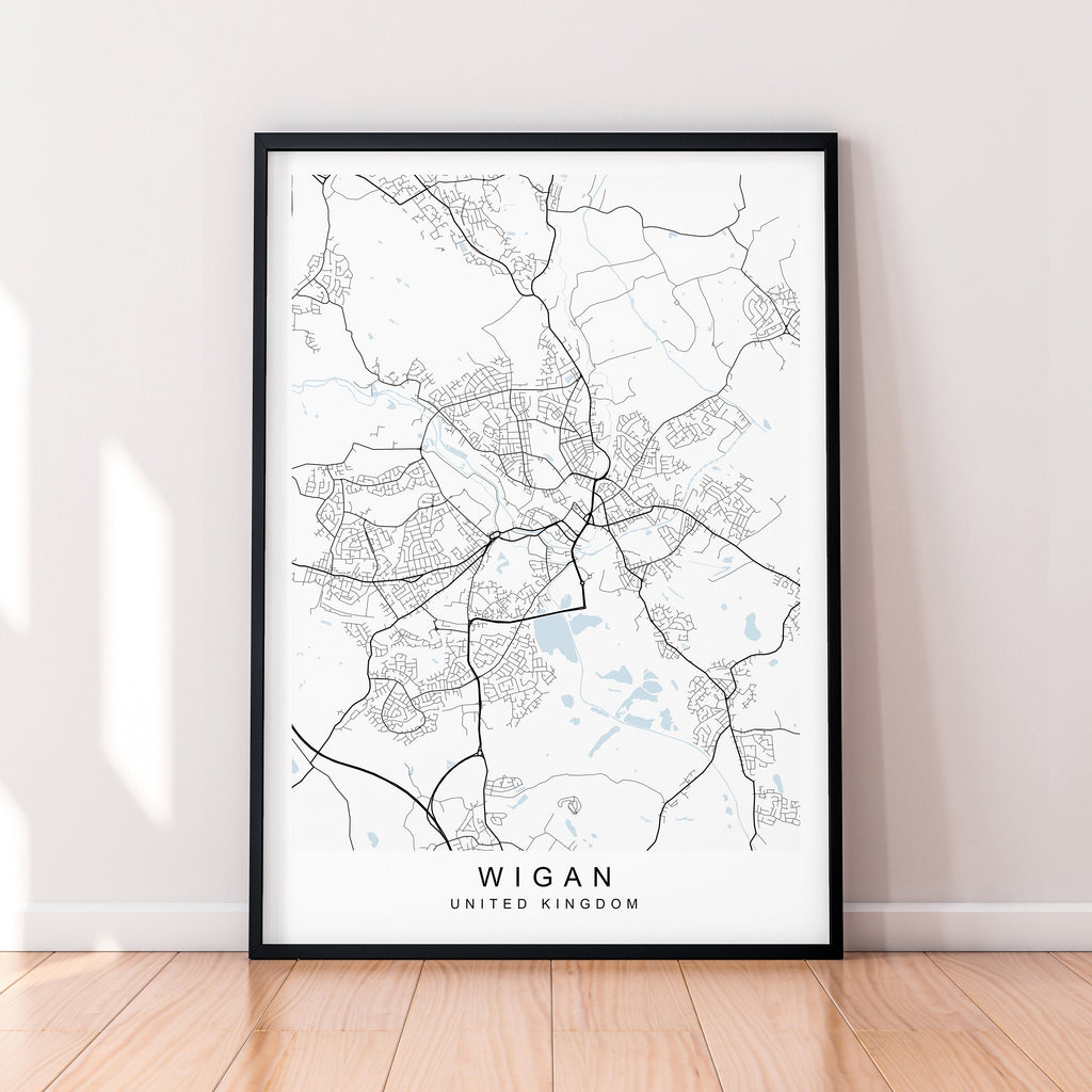 Wigan City England Map Print Poster Minimalist Home Decor Wigan England UK Map Poster Wall Art Decor
