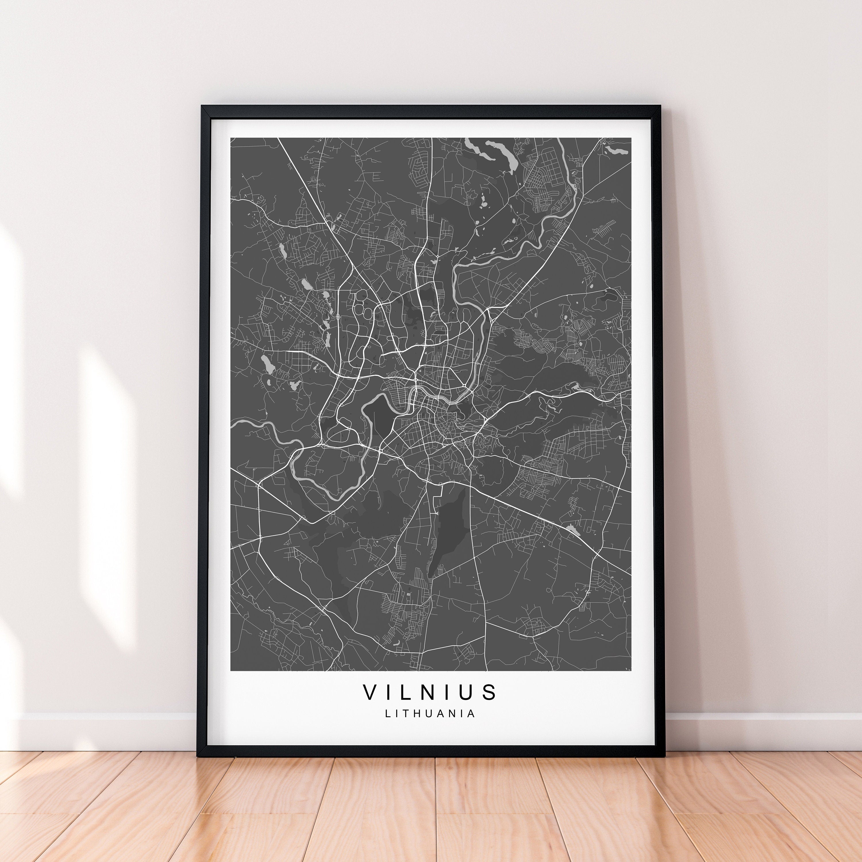 Vilnius Map Town City Map Poster Print Vilnius Lithuania Home Map Poster Wall Decor
