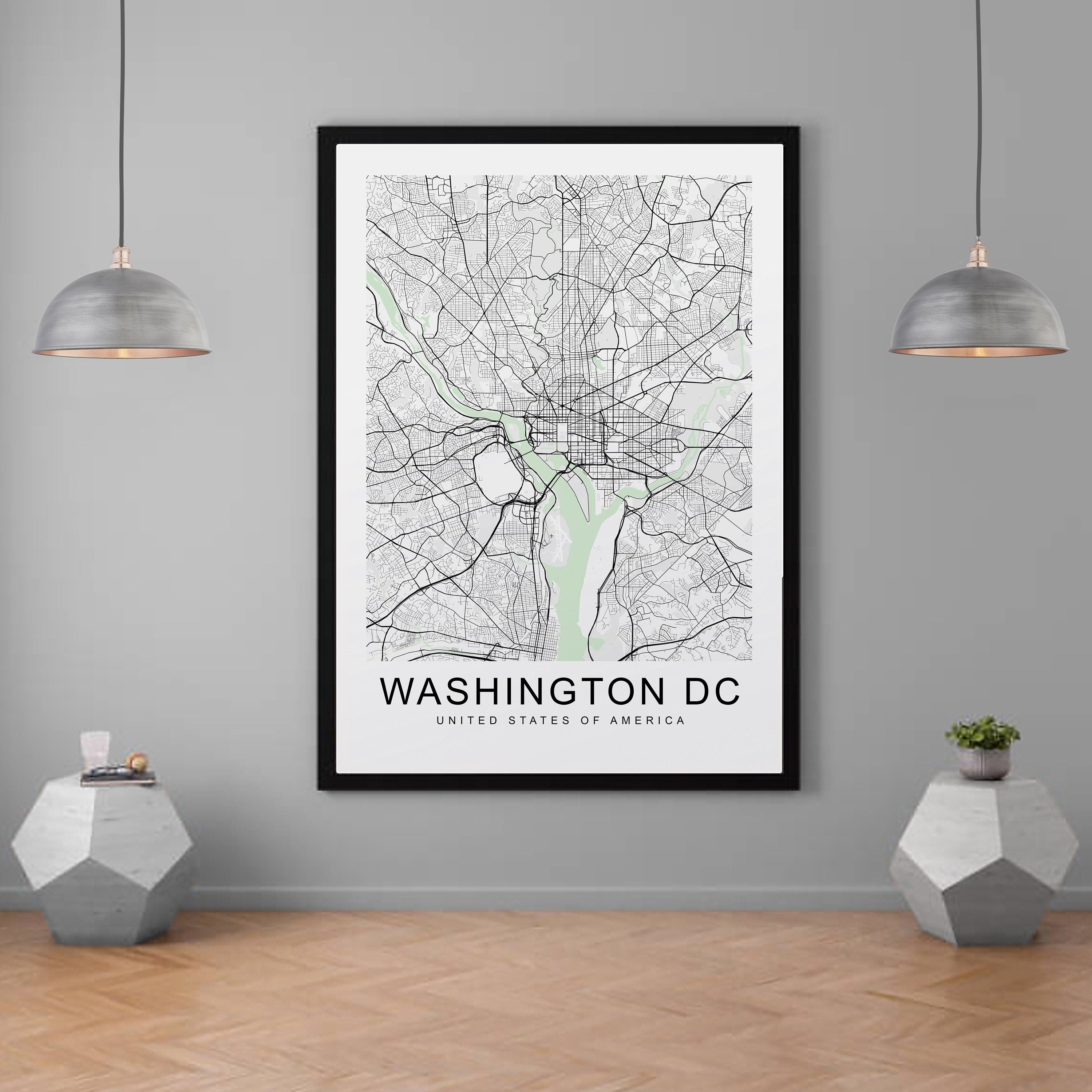 Washington Map DC City Map Print Minimalist Home Capital of USA Map Poster Wall Decor