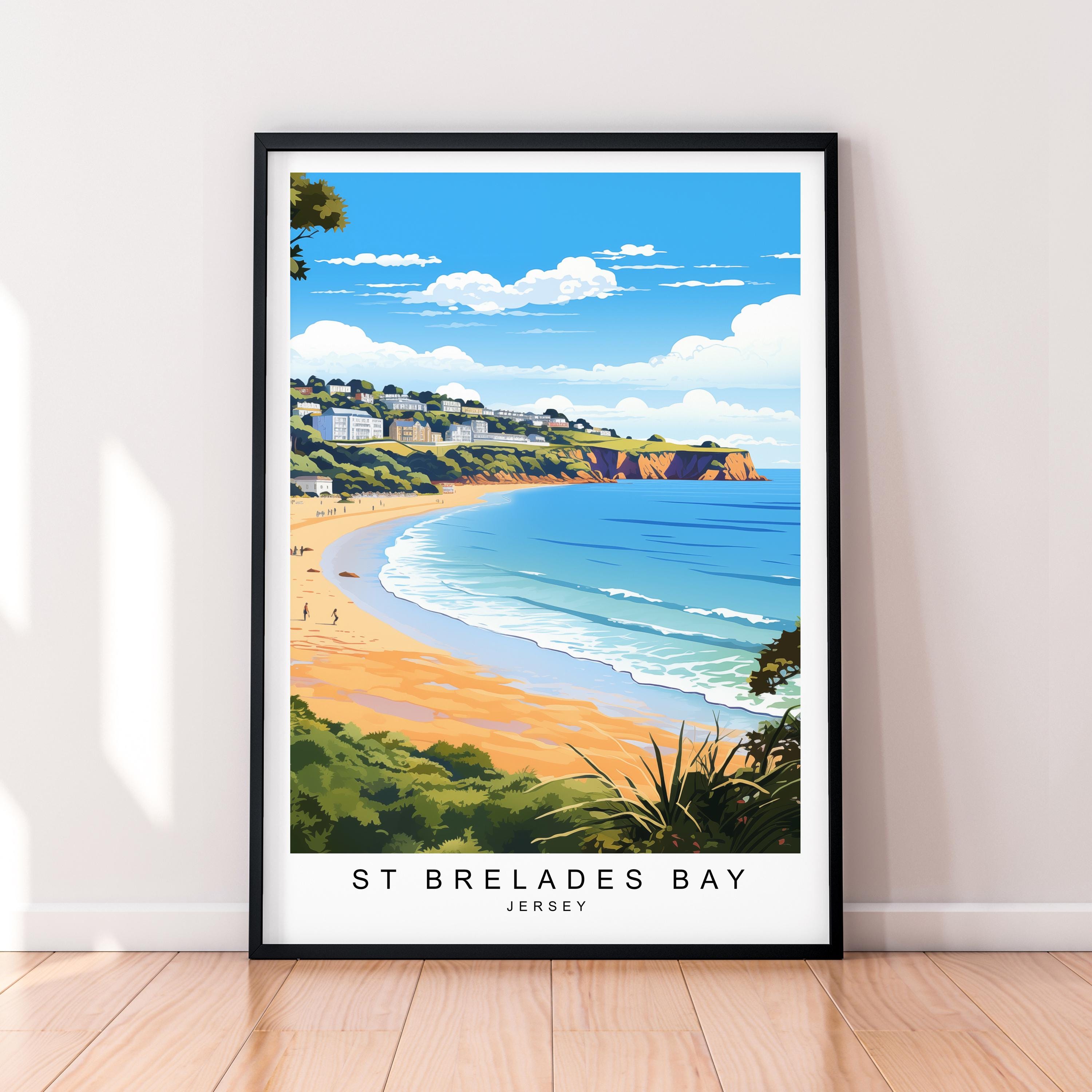St Brelades Bay Jersey Island Illustration Print St Brelades Bay Jersey Travel Poster Gift Unframed Print