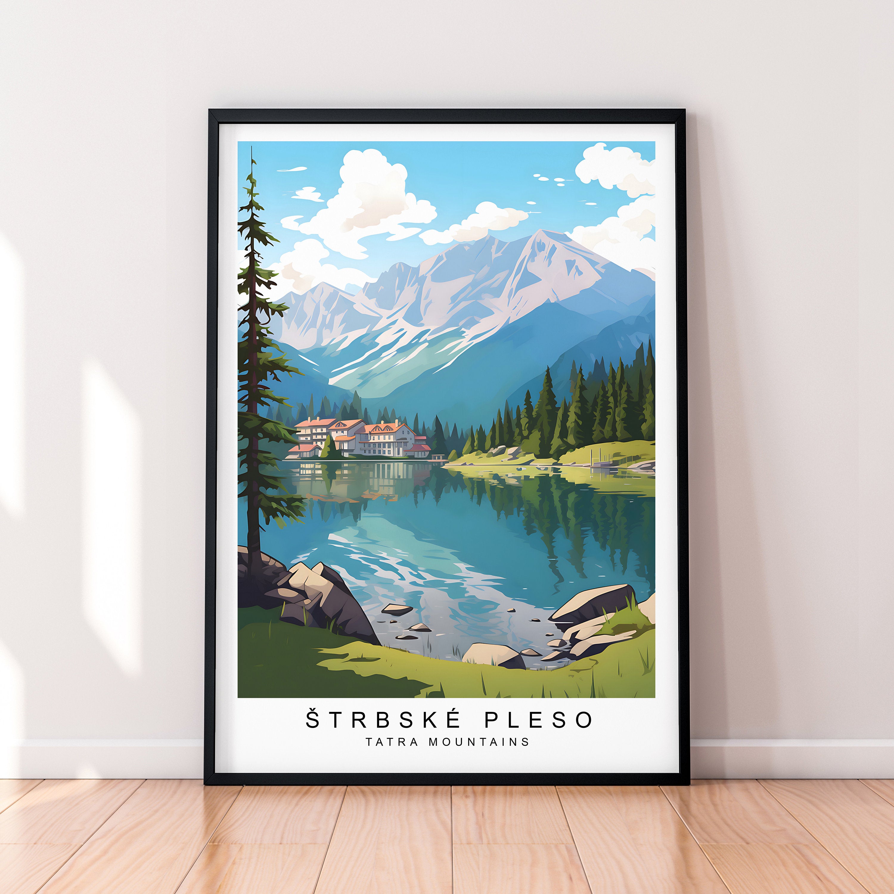 Štrbské Pleso Illustration Print Strbske Pleso Tatra Mountains Slovakia Travel Poster Gift Unframed Print