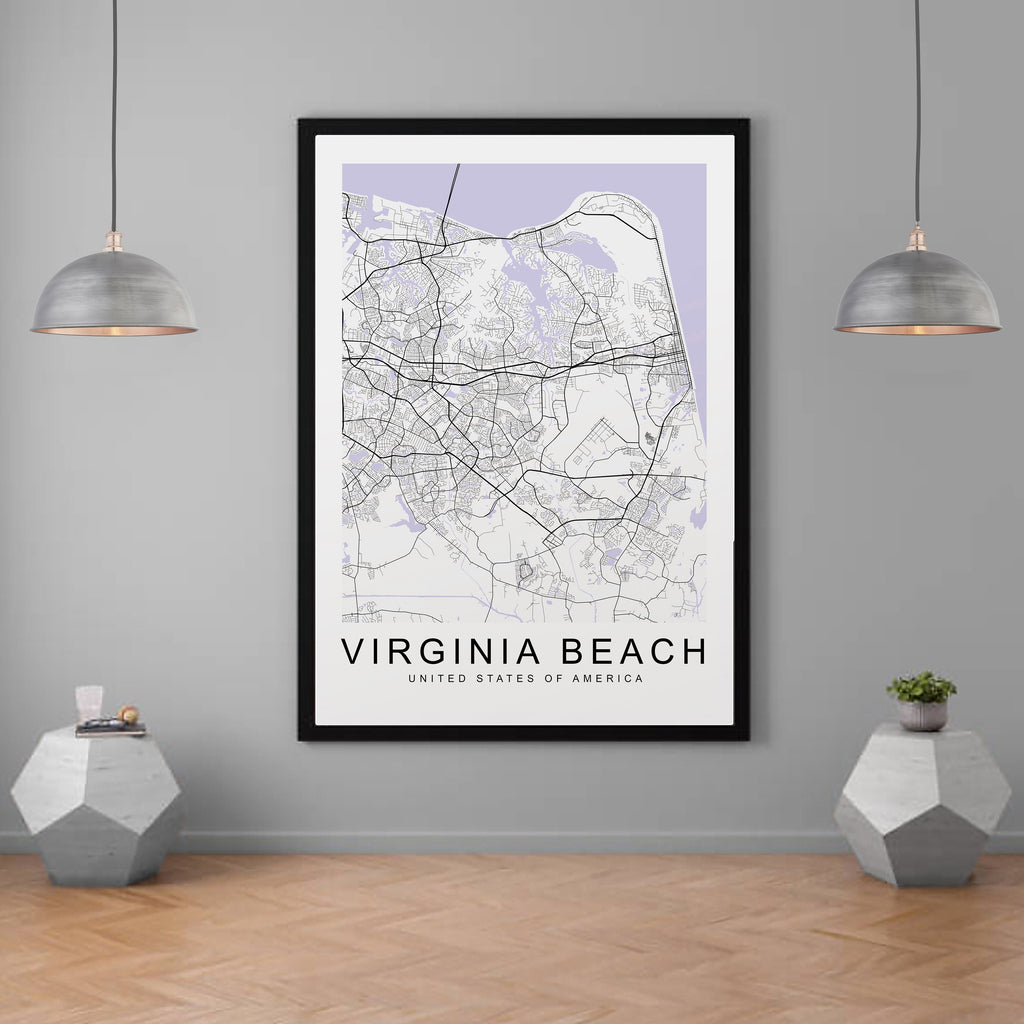 Virginia Beach Map USA City Town Map Print Minimalist Home Map Poster Wall Decor