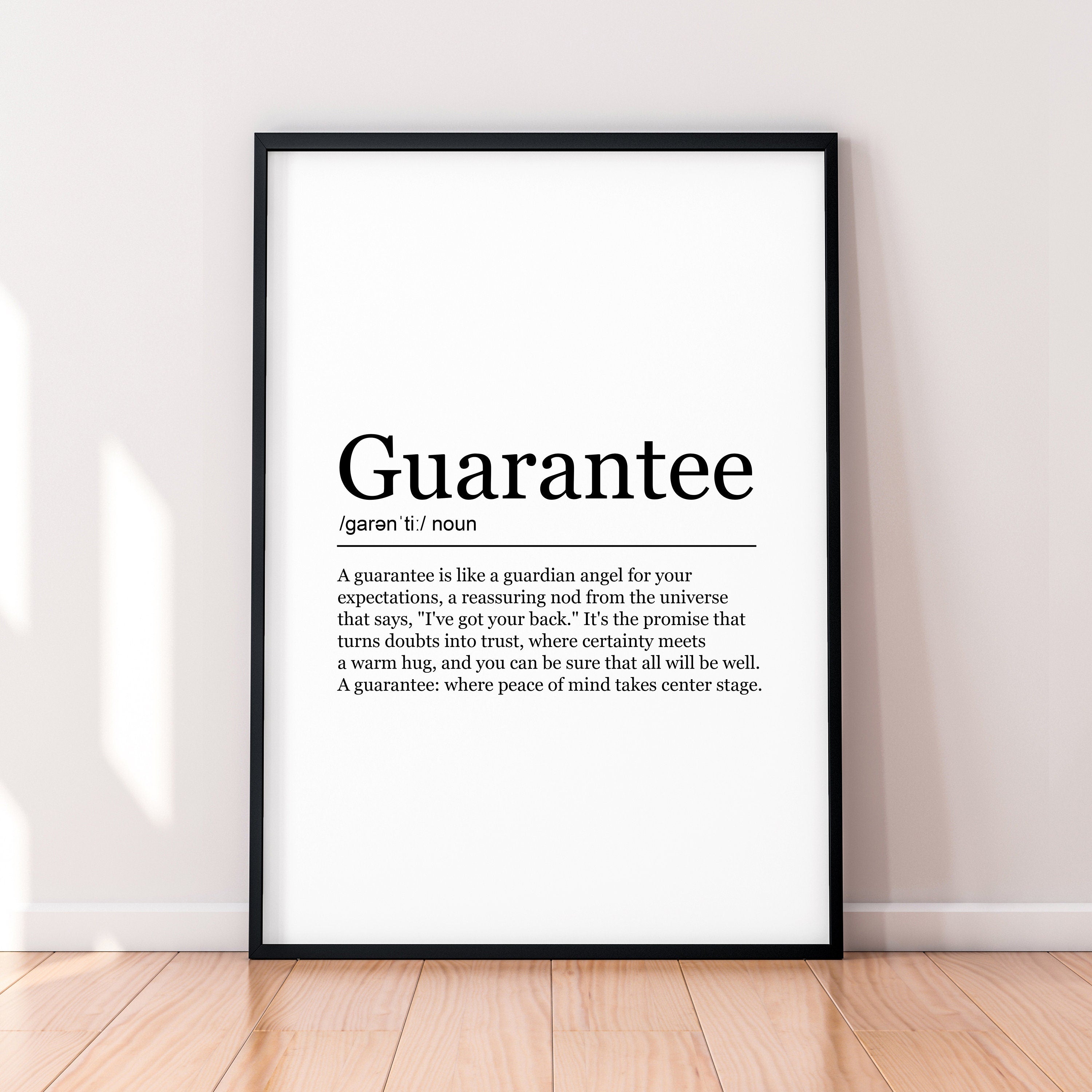 Guarantee  Fun Print Definition Poster Wall Art Guarantee Meaning Minimalist Gift Print