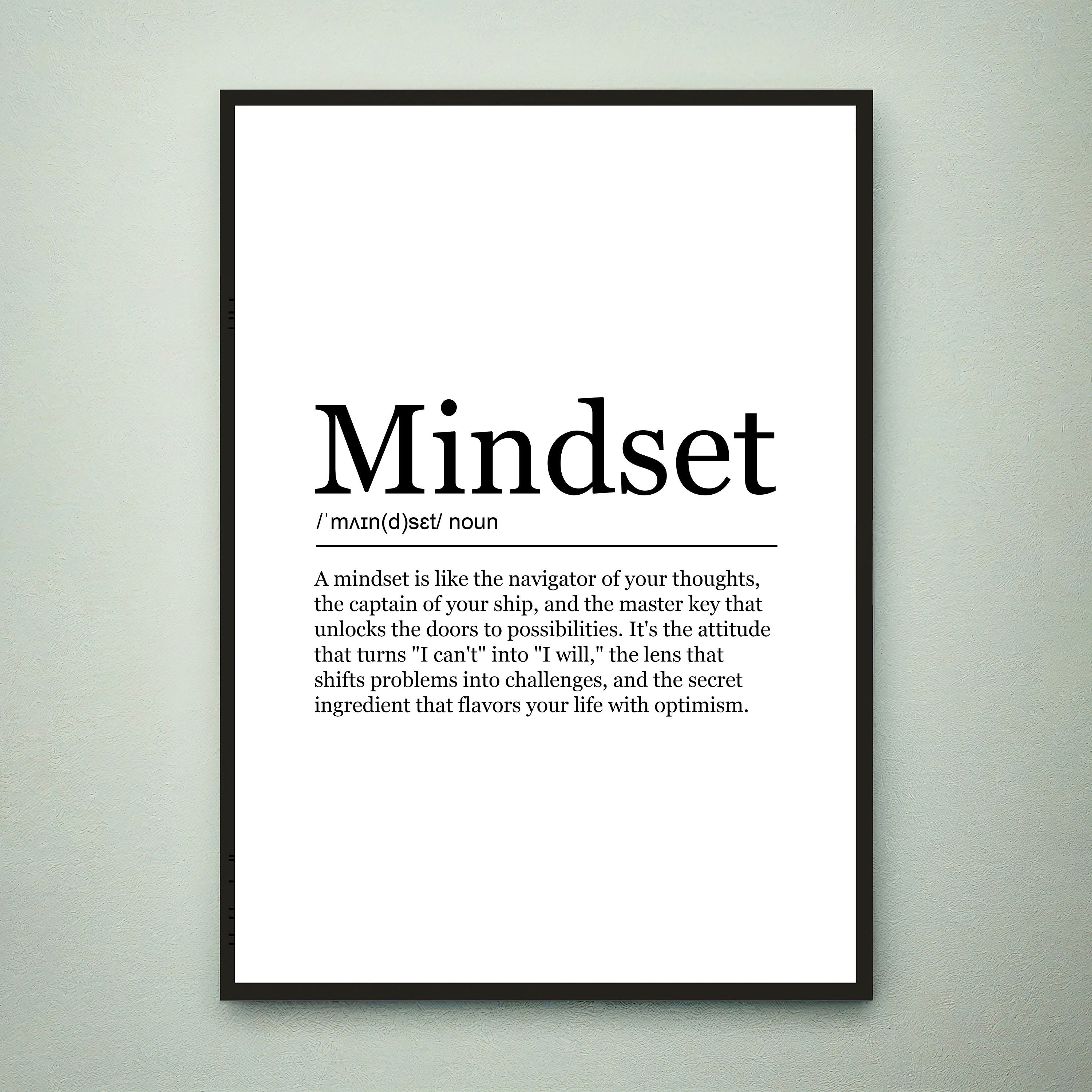 Mindset Print Definition Poster Wall Art Mindset Funny Meaning Minimalist Gift Print