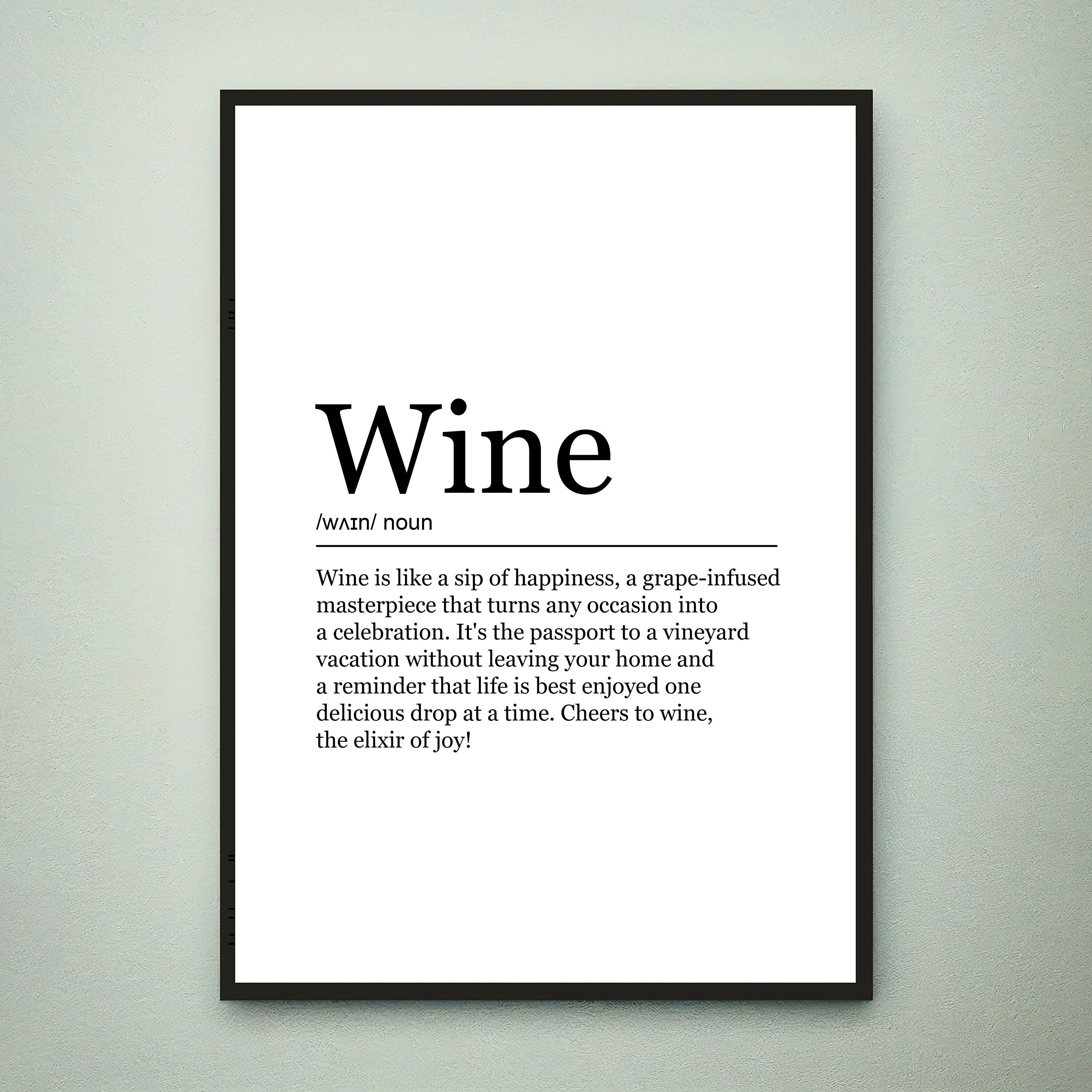 Wine Print Definition Poster Wall Art Wine Appreciation Meaning Minimalist Gift Print