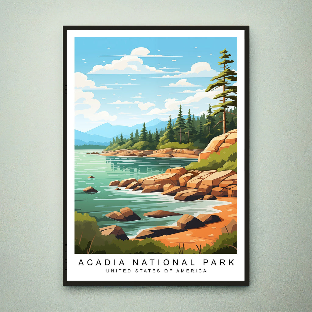 Acadia National Park Illustration Print Acadia National Park  in Maine Travel Poster Gift Unframed Print