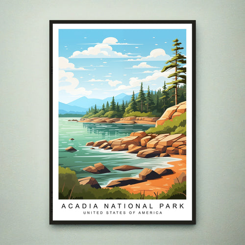 Acadia National Park Illustration Print Acadia National Park  in Maine Travel Poster Gift Unframed Print
