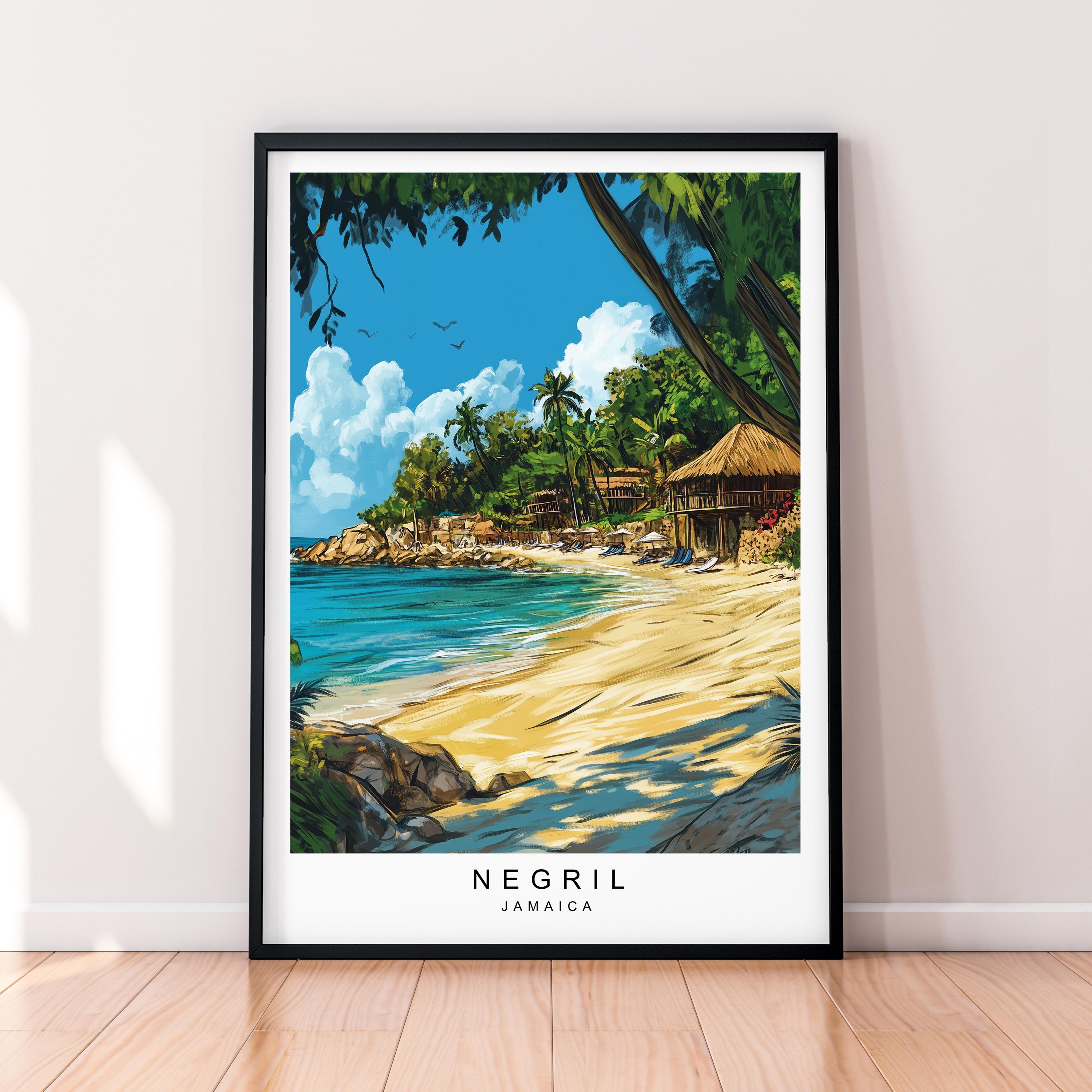 Negril Beach Art Travel Print Negril Jamaica Poster Wall Art Gift Unframed Print