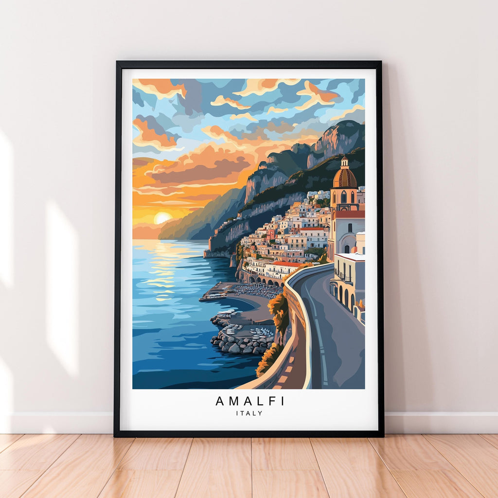 Amalfi Coast Print Travel Print Art Illustration Amalfi Sorrentine Peninsula Poster Wall Art Gift Unframed Print