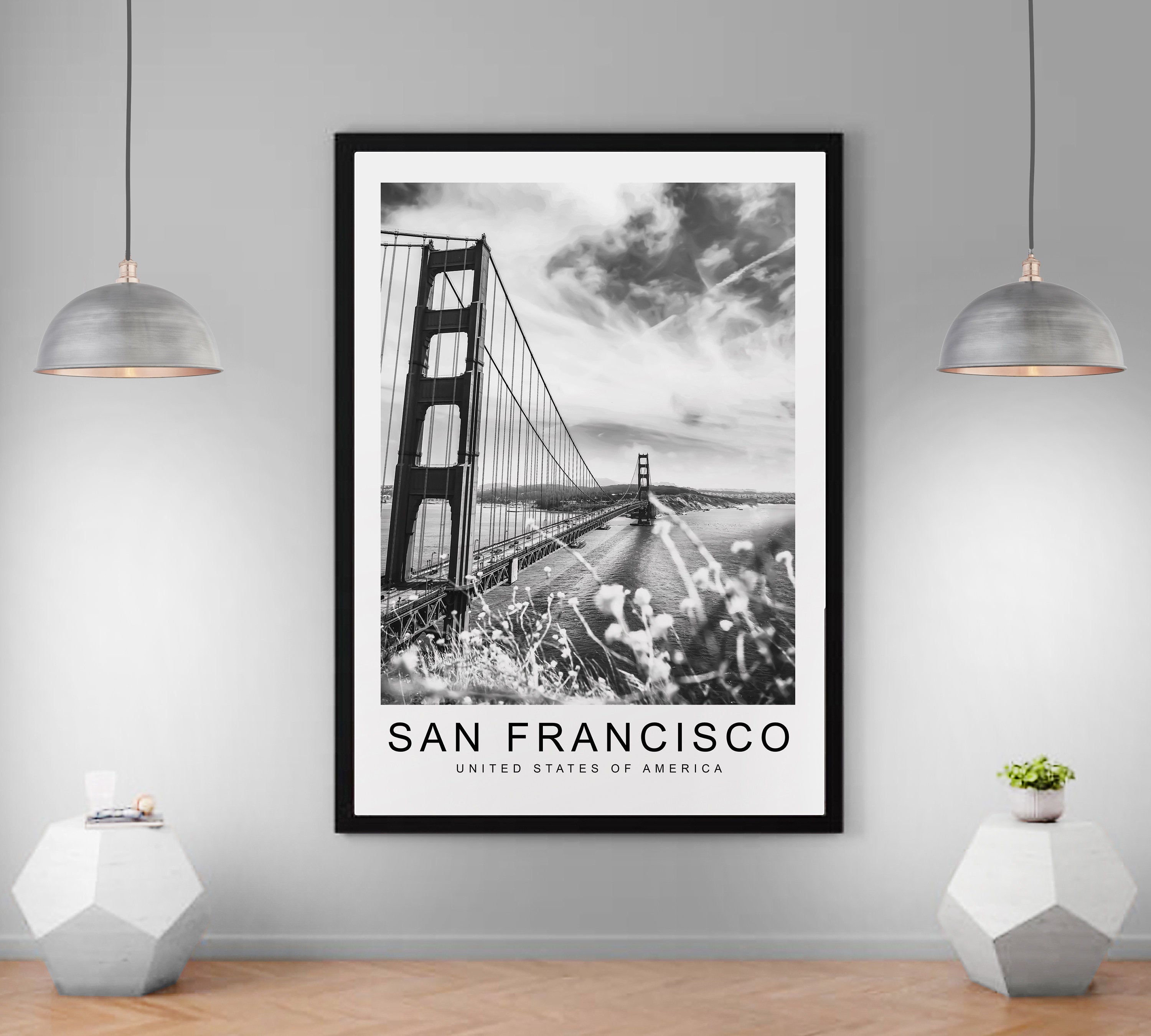 San Francisco California Golden Bridge Print Minimalist Home Travel Poster Wall Decor