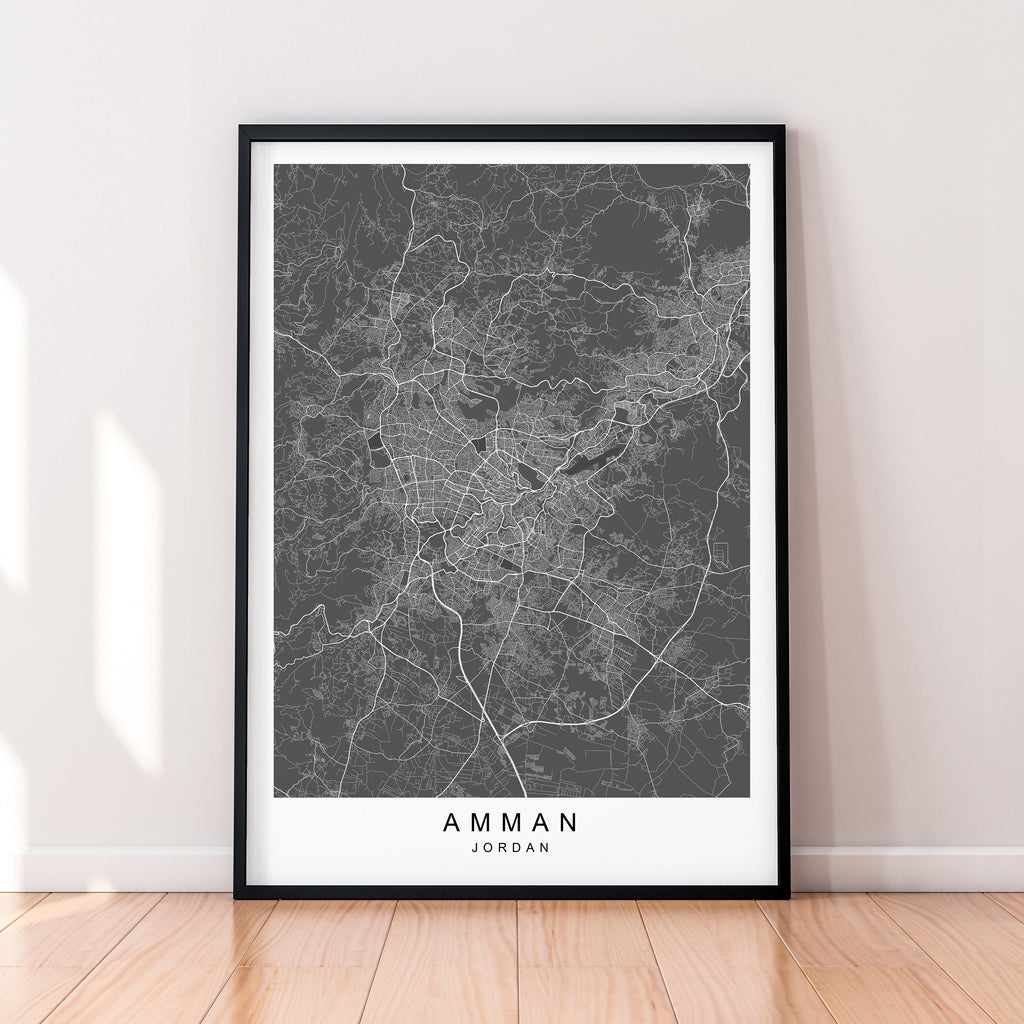 Amman Map Print Minimalist Jordan City Amman Map Poster Wall Decor
