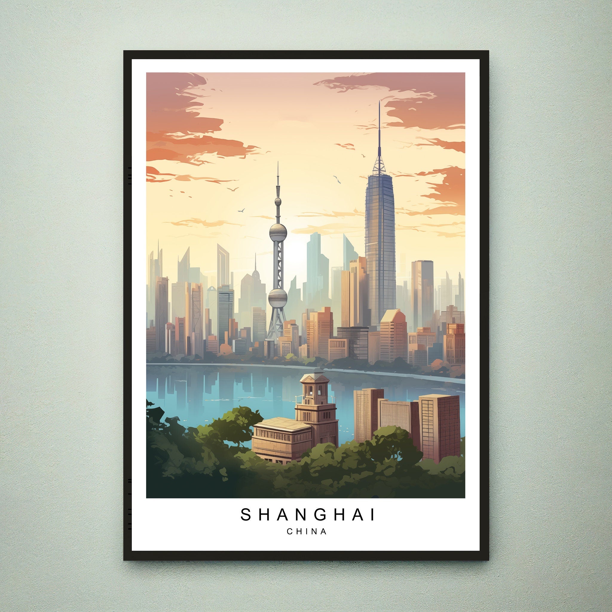 Shanghai Illustration Print Shanghai Poster Gift Unframed Print