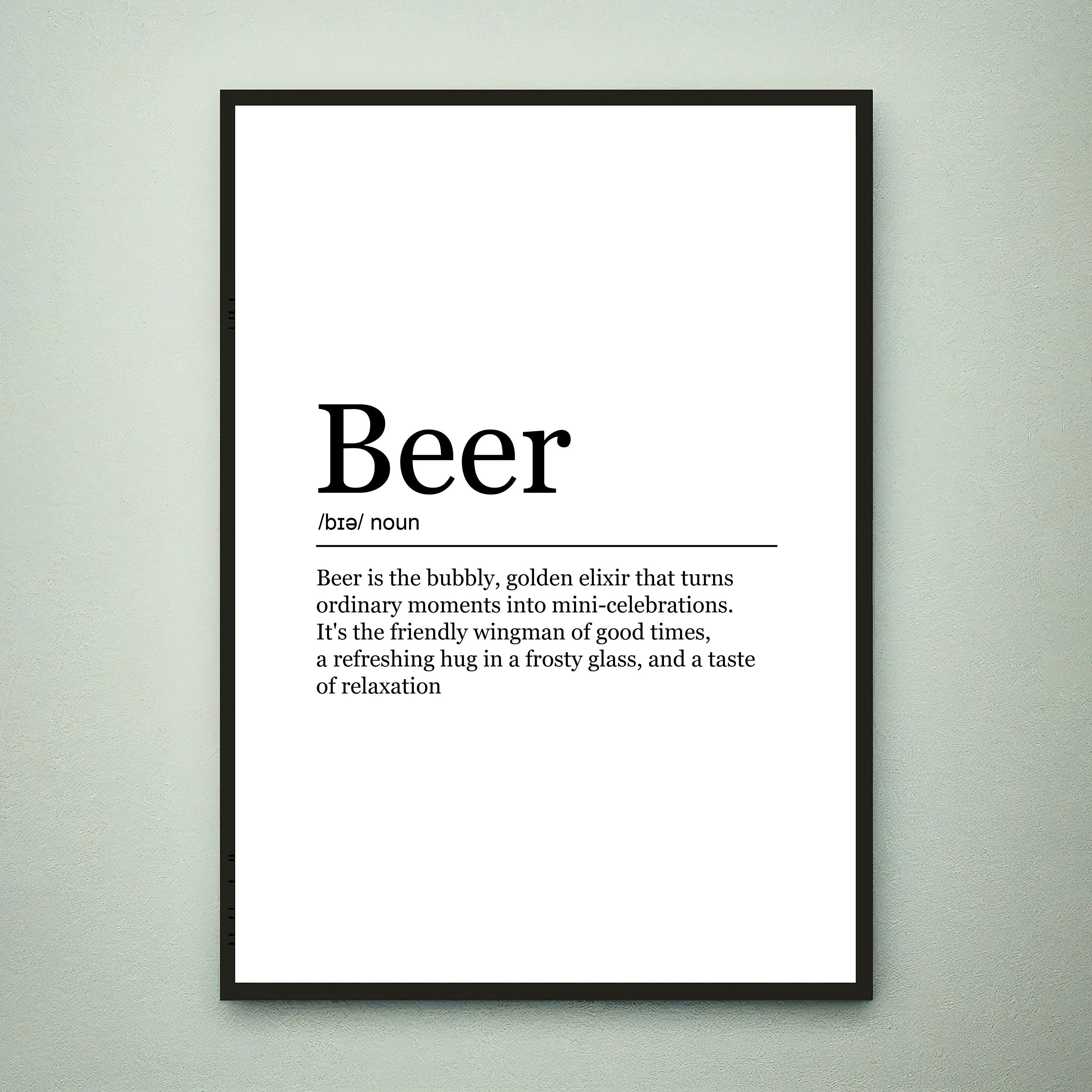 Beer Funny Print Definition Poster Beer Wall Art Minimalist Gift Print