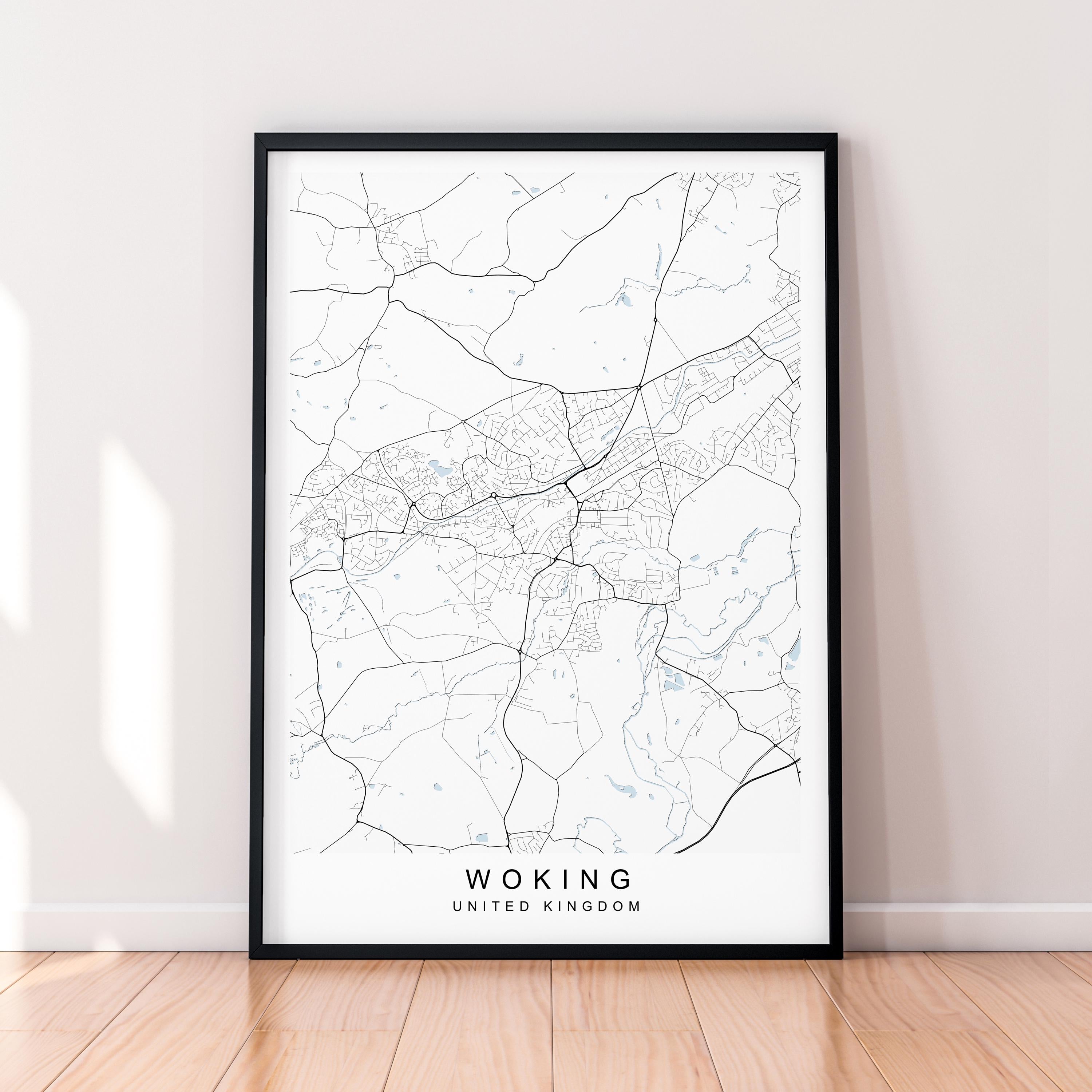 Woking Map Print Illustration Woking United Kingdom Map Poster Wall Art Gift Unframed Print