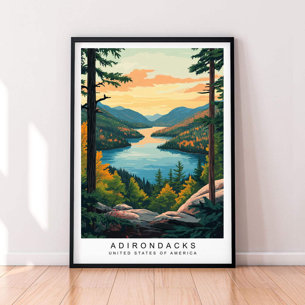 Adirondack Mountains Sunset Art Print Illustration Adirondack  National Park USA Poster Wall Art Gift Unframed Print
