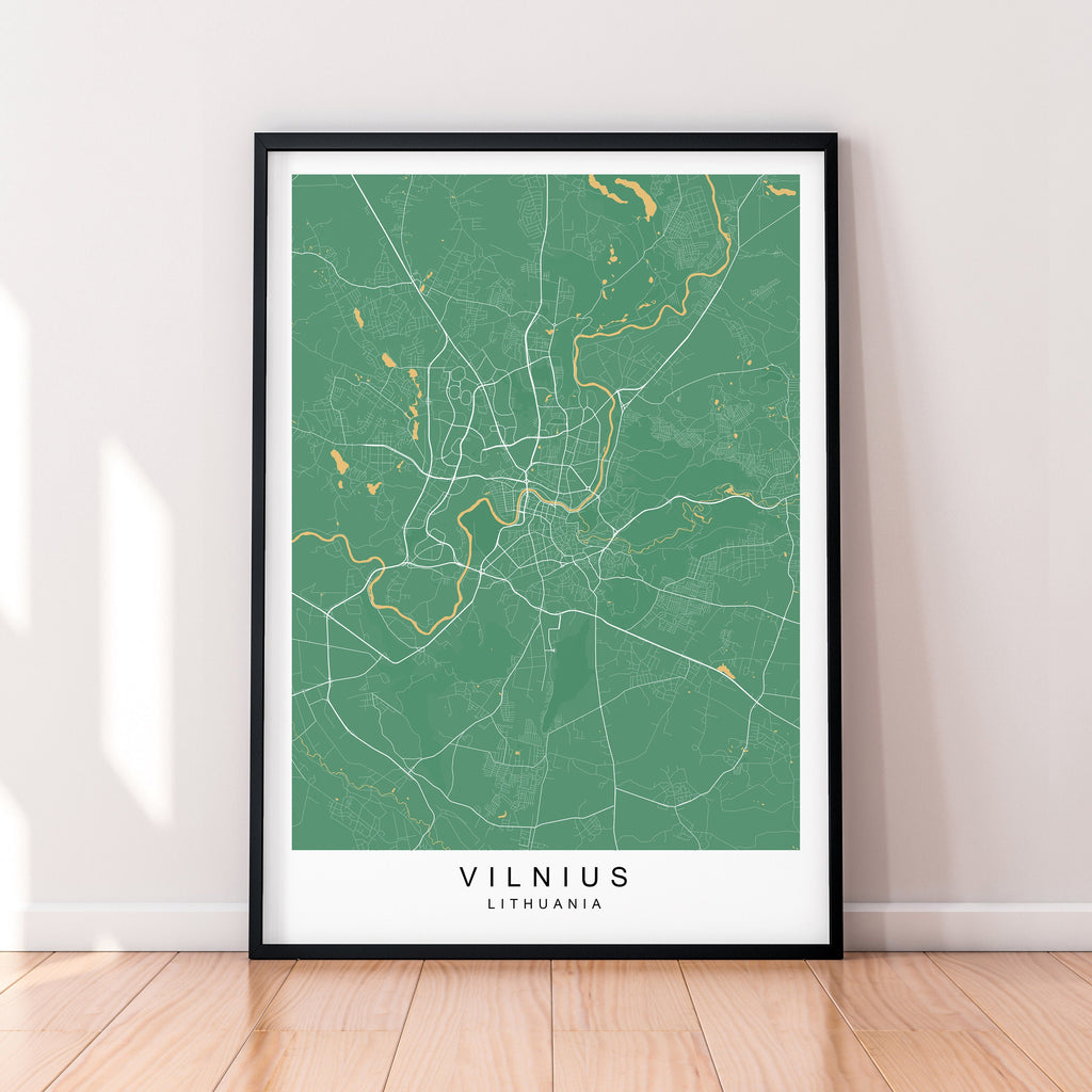 Vilnius Map Town City Map Poster Print Vilnius Lithuania Home Map Poster Wall Decor