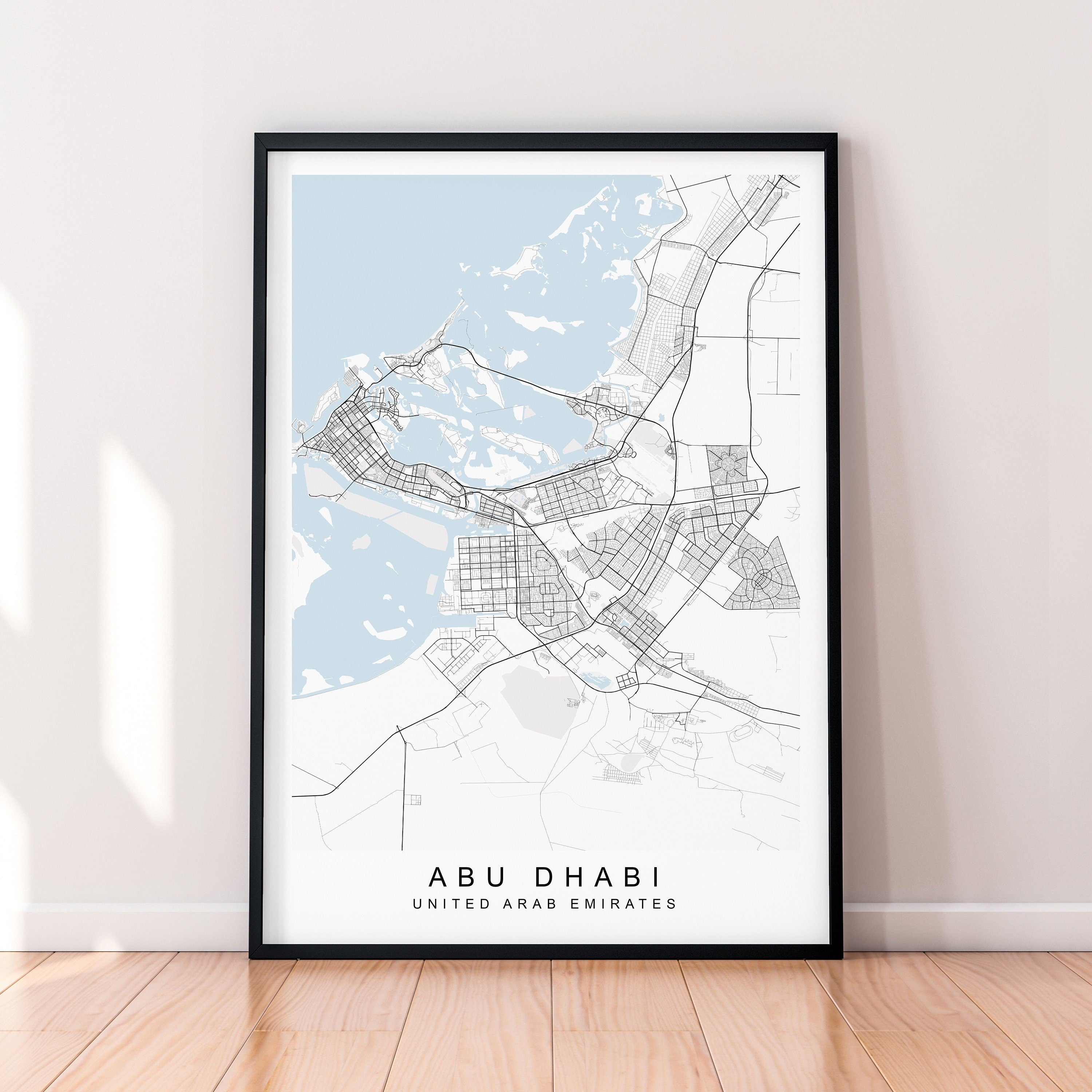Abu Dhabi Map United Arab Emirates Print Minimalist Abu Dhabi City Area Map Poster Wall Decor