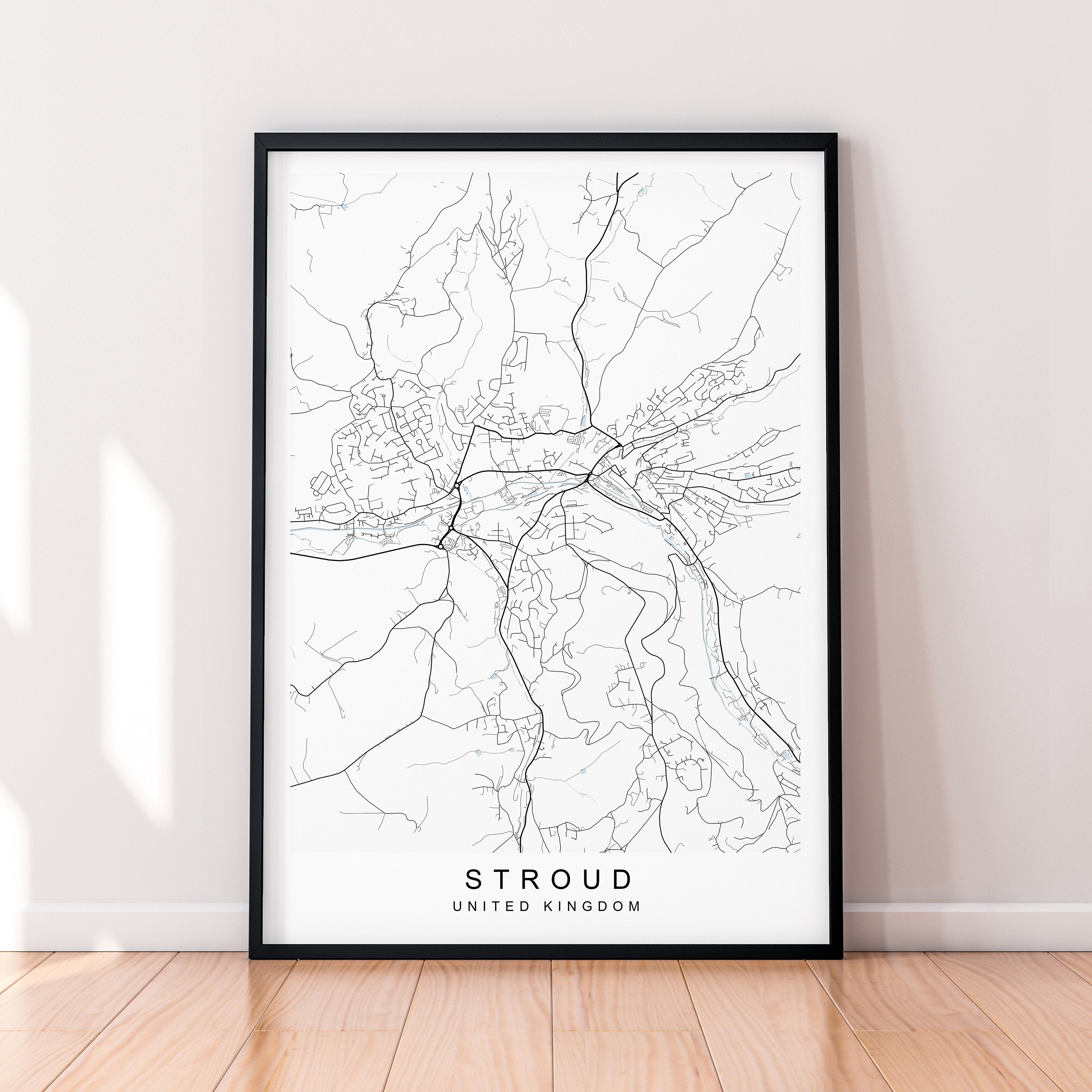 Stroud Map England Print Poster Minimalist Home Decor Stroud UK Town Map Poster Wall Art Decor