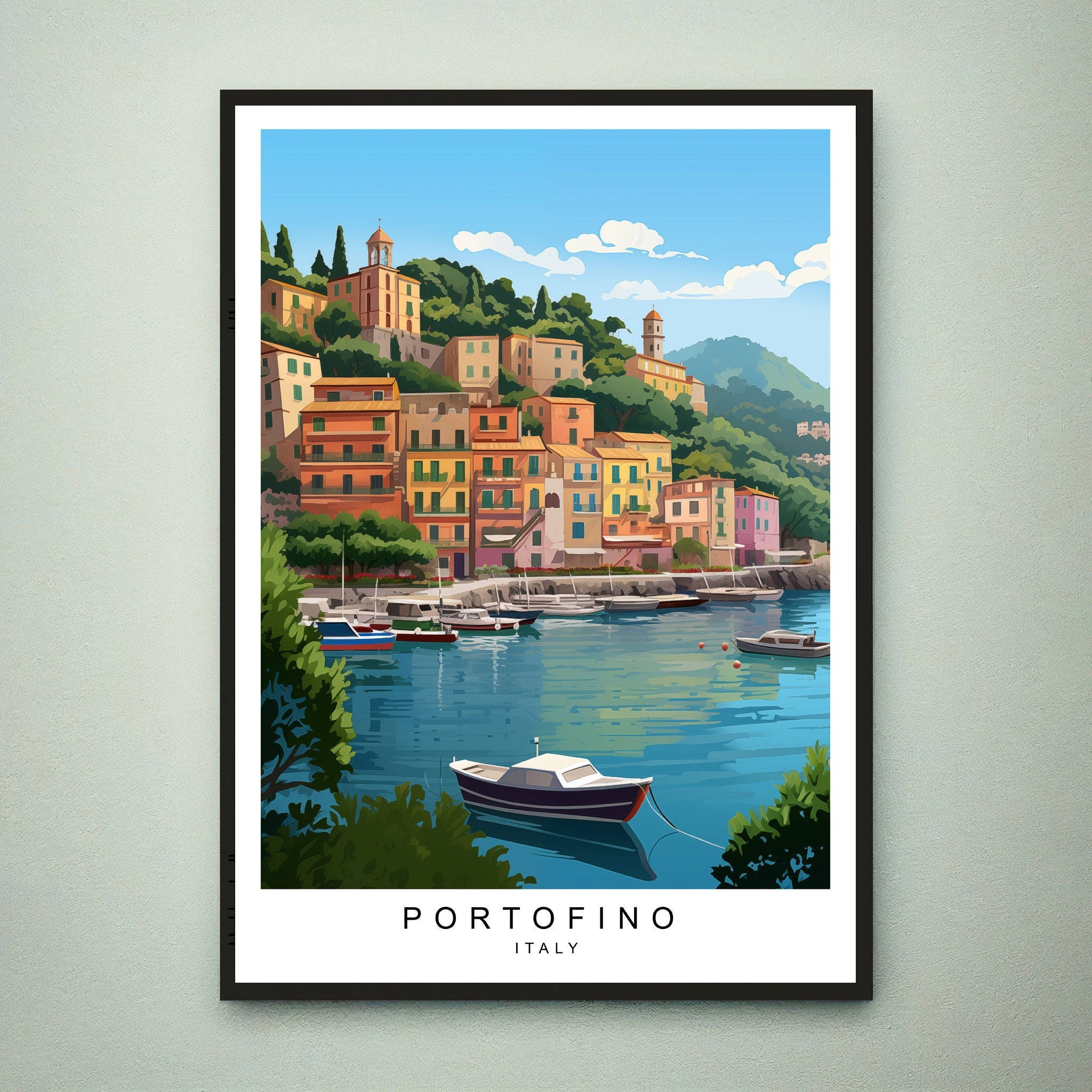 Portofino Illustration Print Portofino Italian Riviera Poster Gift Unframed Print
