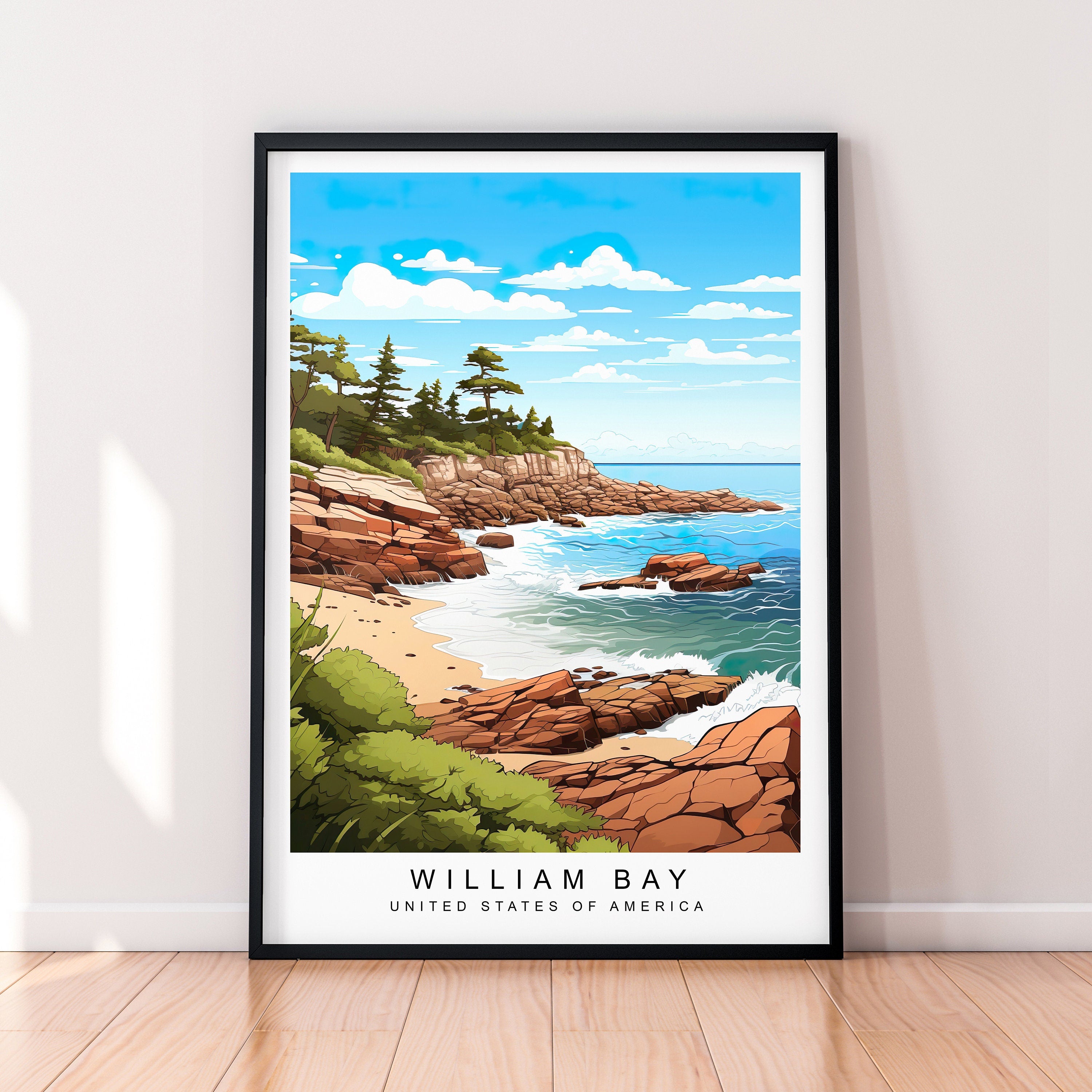 William Bay Illustration Print William Bay National Park Australia Travel Poster Gift Unframed Print
