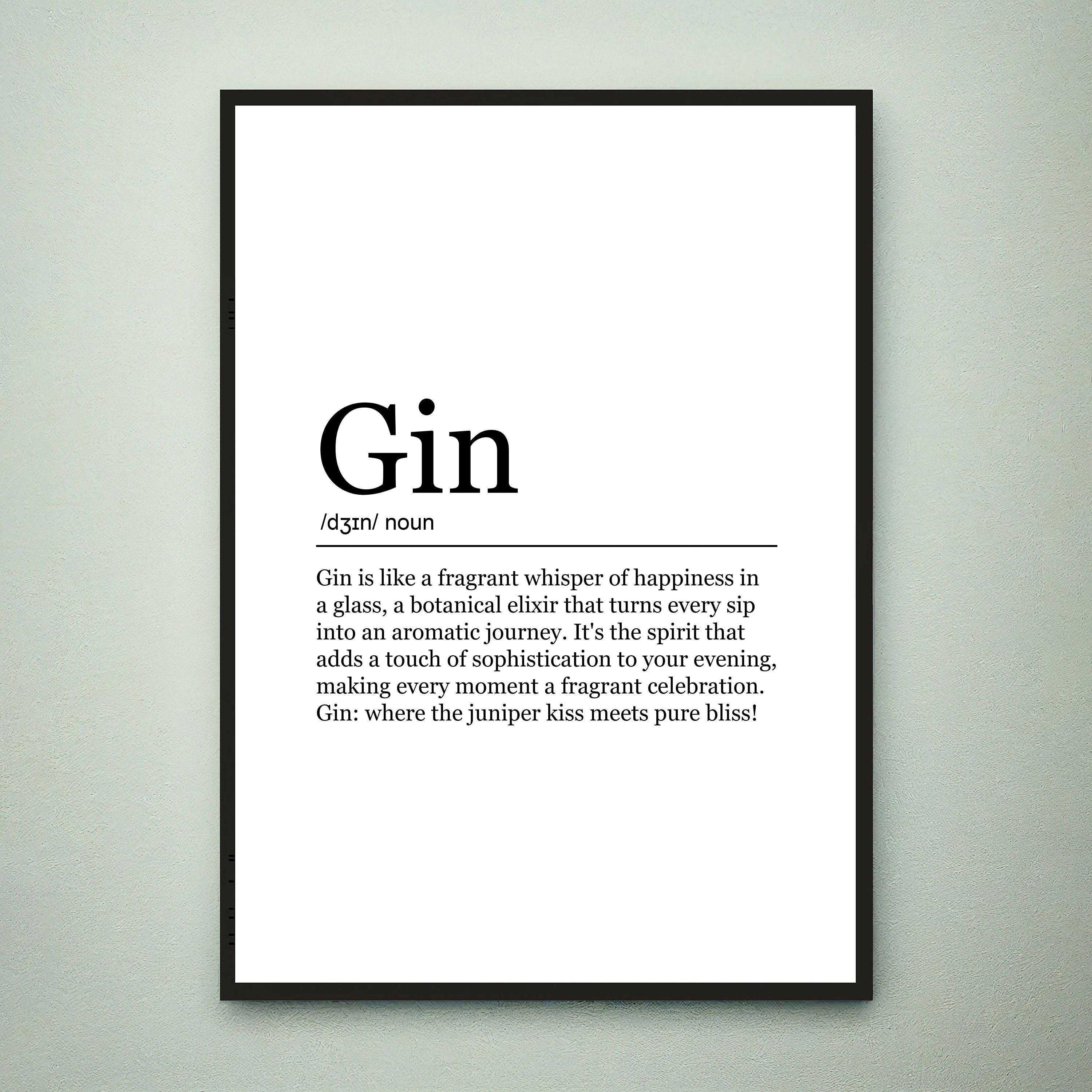 Gin Funny Print Definition Poster Wall Art Gin Meaning Minimalist Gift Print