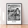 Alps Swiss Cows Hills Mountains Print Travel Poster Minimalist Home Travel Mountain Poster Wall Decor