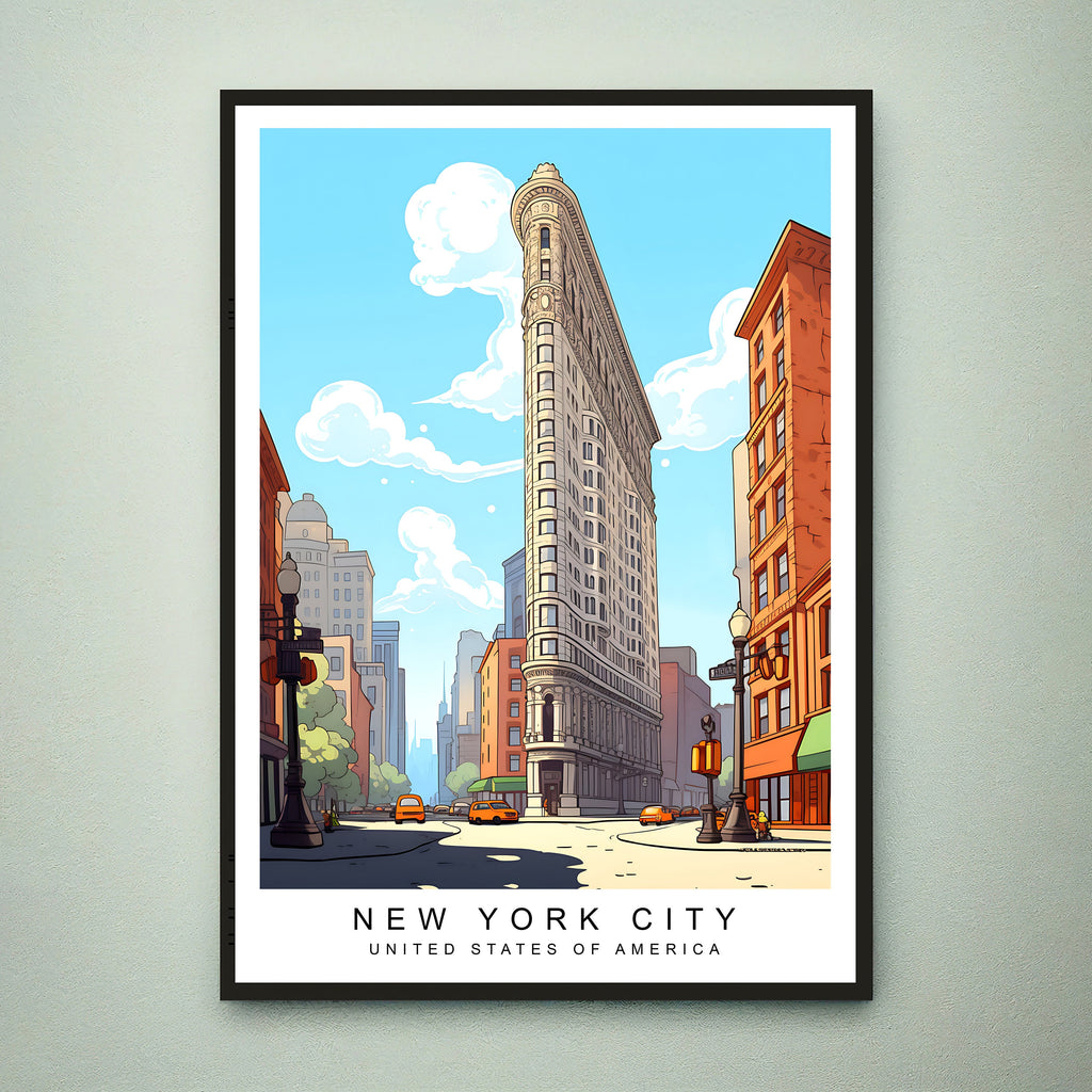 New York Illustration Print New York Flatiron Building Travel Poster Gift Unframed Print