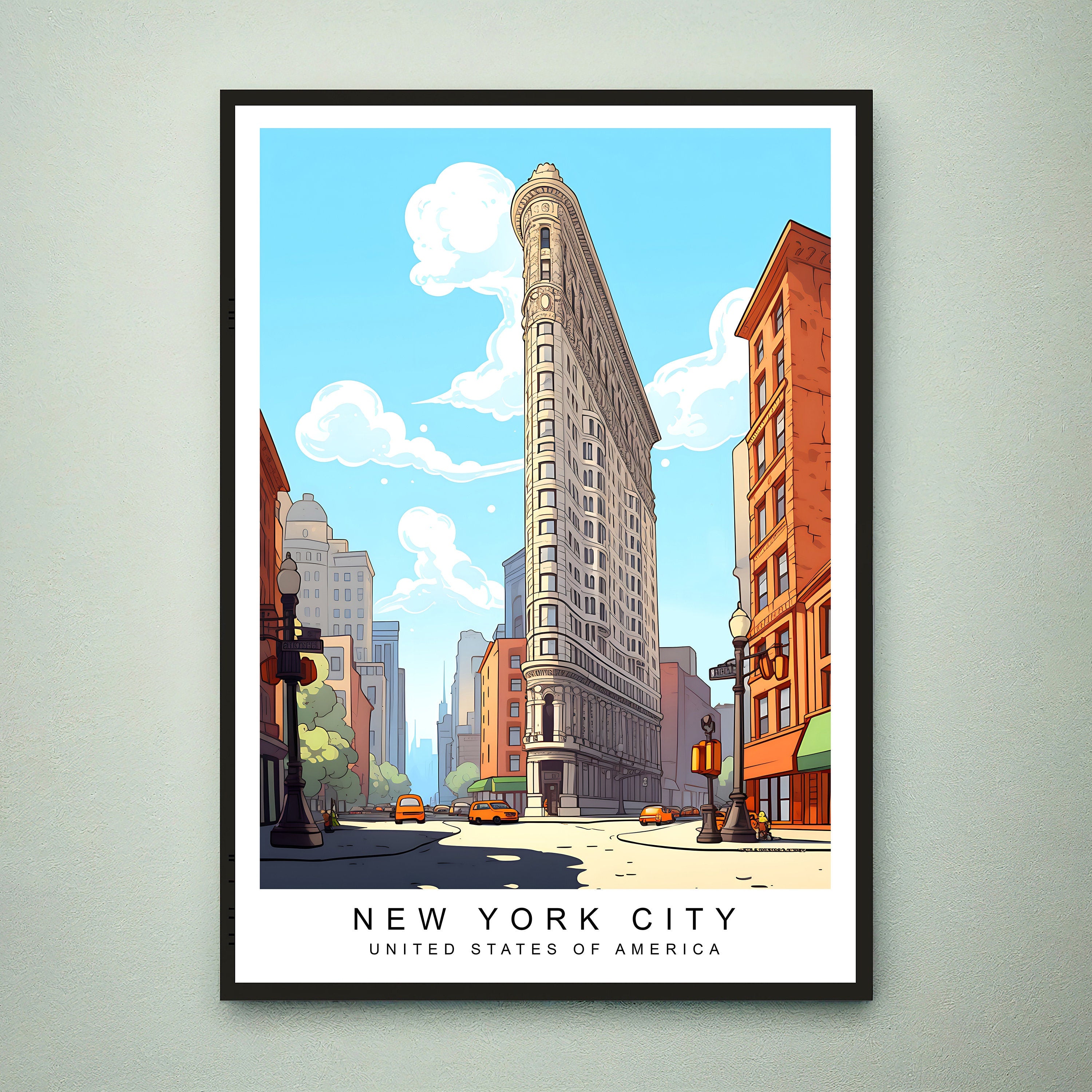 New York Illustration Print New York Flatiron Building Travel Poster Gift Unframed Print