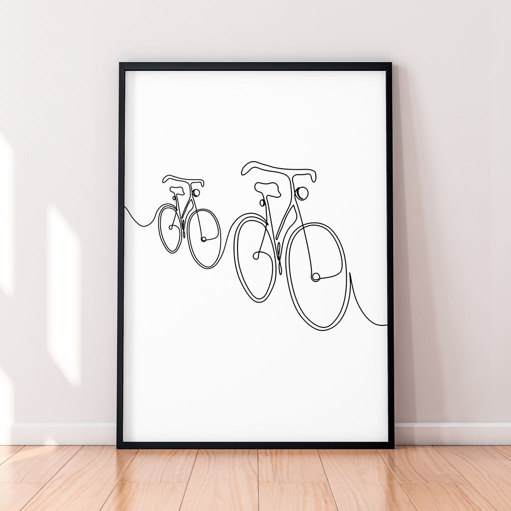 Two Bikes Bicycles Single Line Connected Print Line Art Poster Wall Art Minimalist Print (V2)