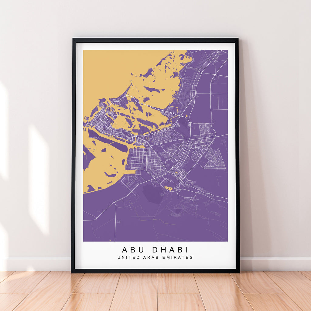 Abu Dhabi Map United Arab Emirates Print Minimalist Abu Dhabi City Area Map Poster Wall Decor